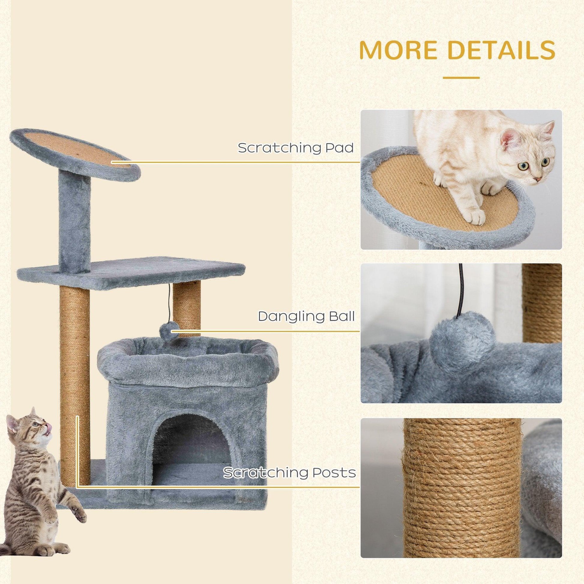 PawHut Cat Tree Tower with Scratching Posts - Grey - ALL4U RETAILER LTD