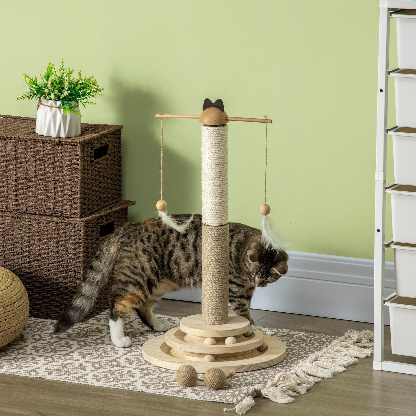 PawHut Cat Tree with Interactive Ball Toy, Scratching Post - ALL4U RETAILER LTD