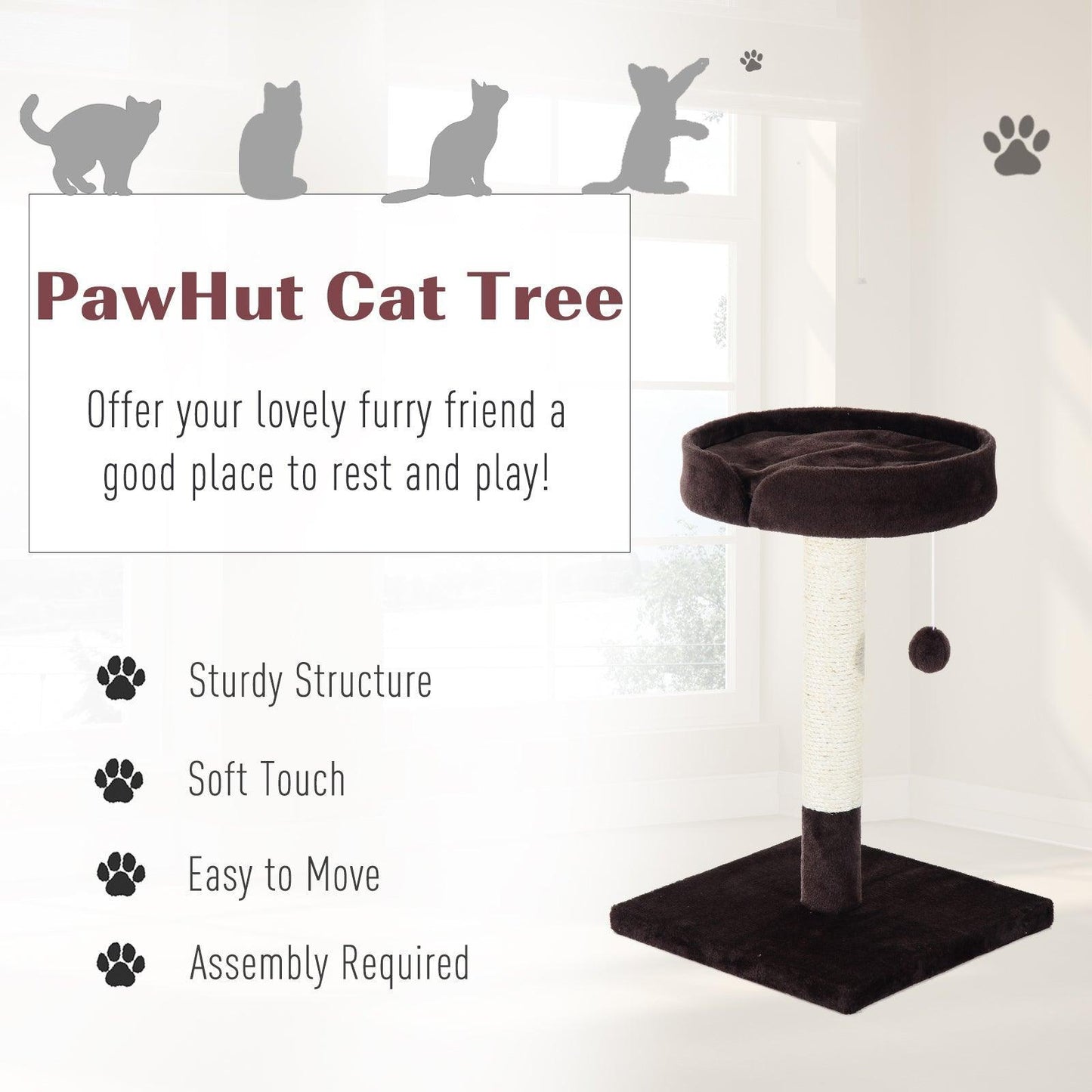 PawHut Cat Tree with Scratching Post & Toy, Brown - ALL4U RETAILER LTD