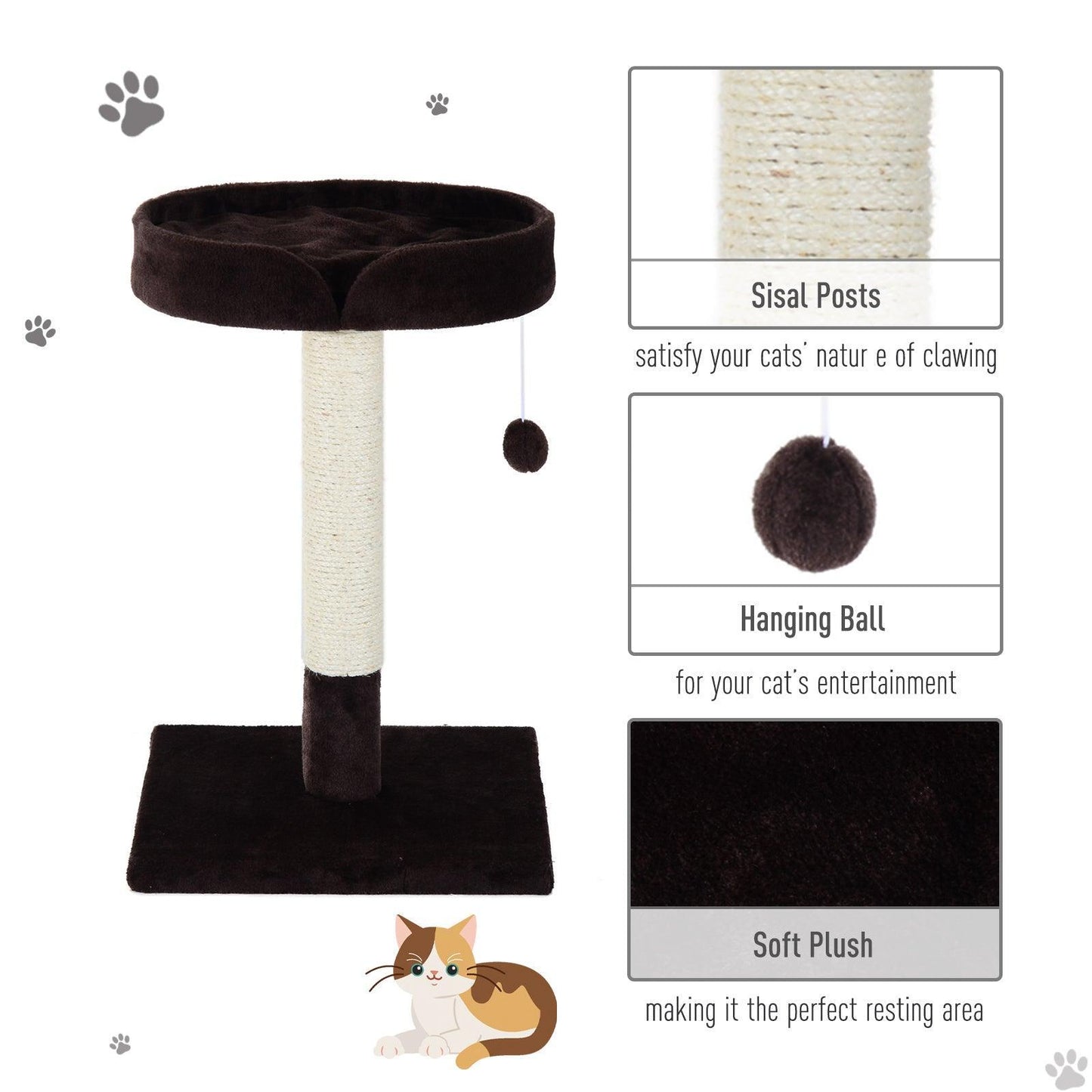 PawHut Cat Tree with Scratching Post & Toy, Brown - ALL4U RETAILER LTD