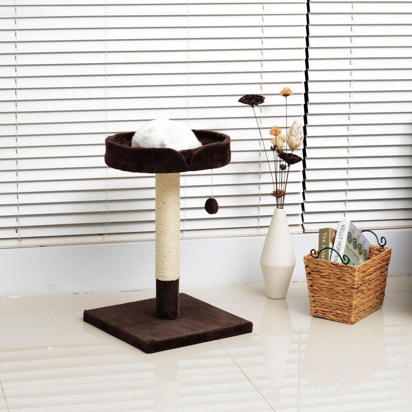 PawHut Cat Tree with Scratching Post & Toy, Brown - ALL4U RETAILER LTD