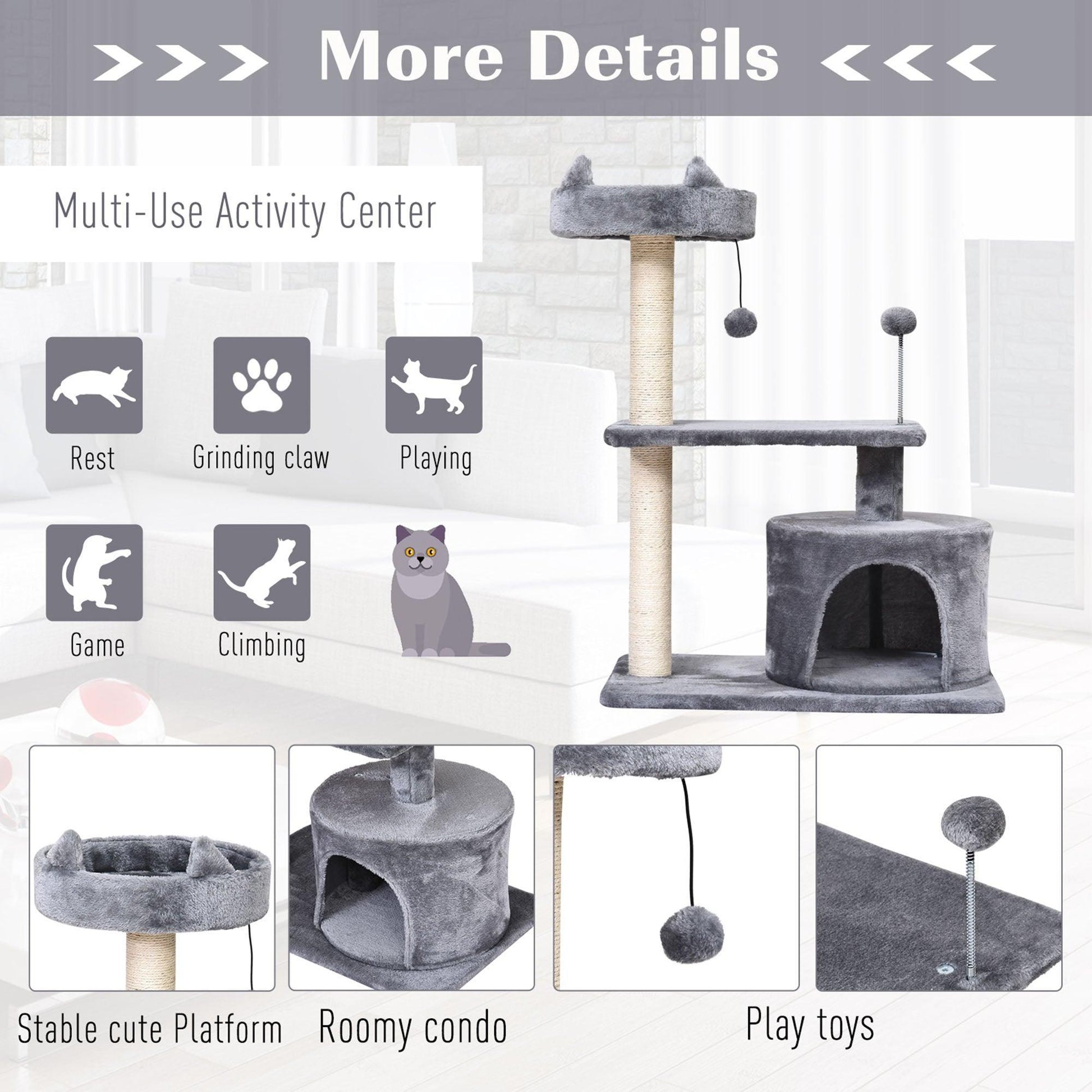 PawHut Cats 3-Tier Scratching Post - ALL4U RETAILER LTD