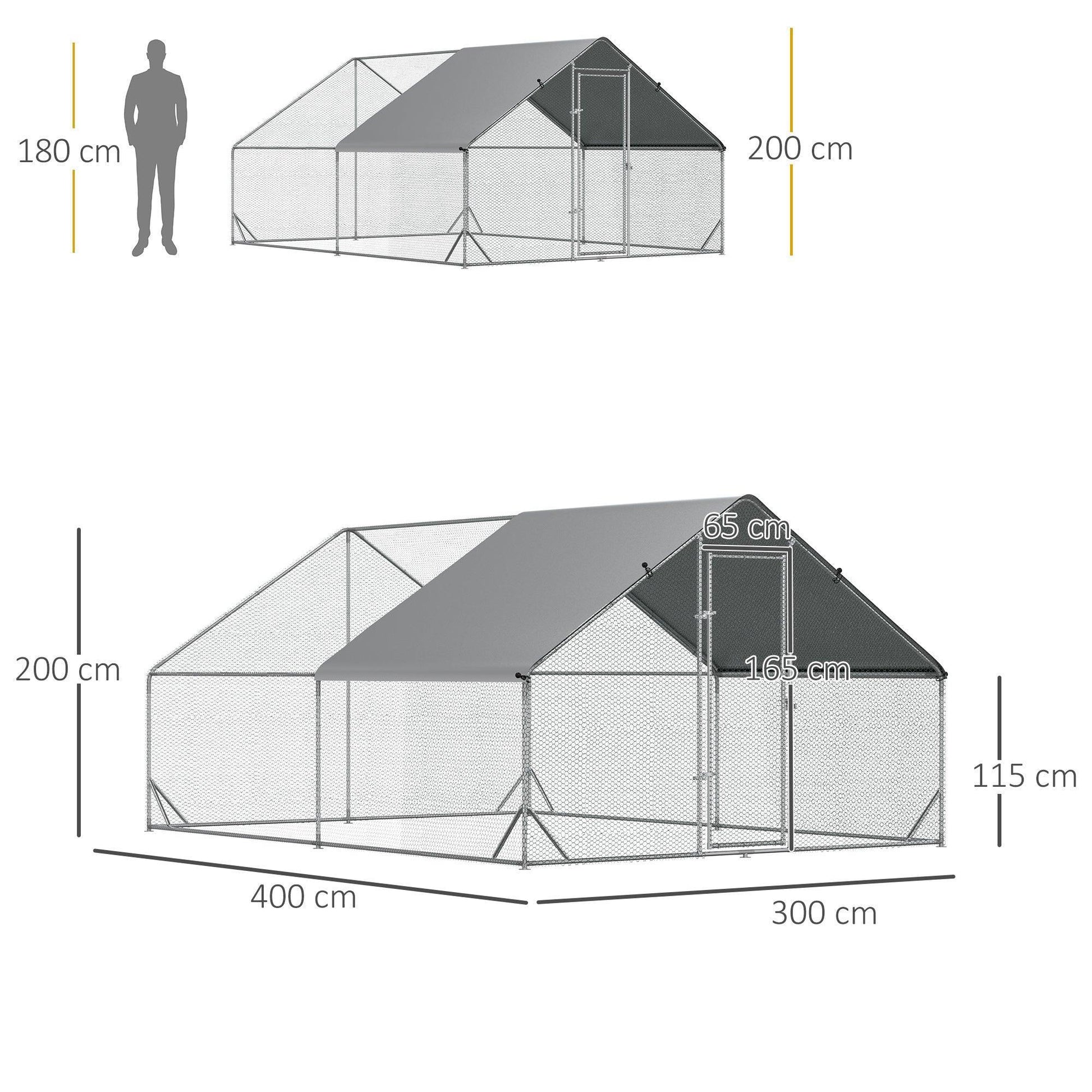 PawHut Chicken Coop Run with Water-Resist Cover - 3x4x2m - ALL4U RETAILER LTD