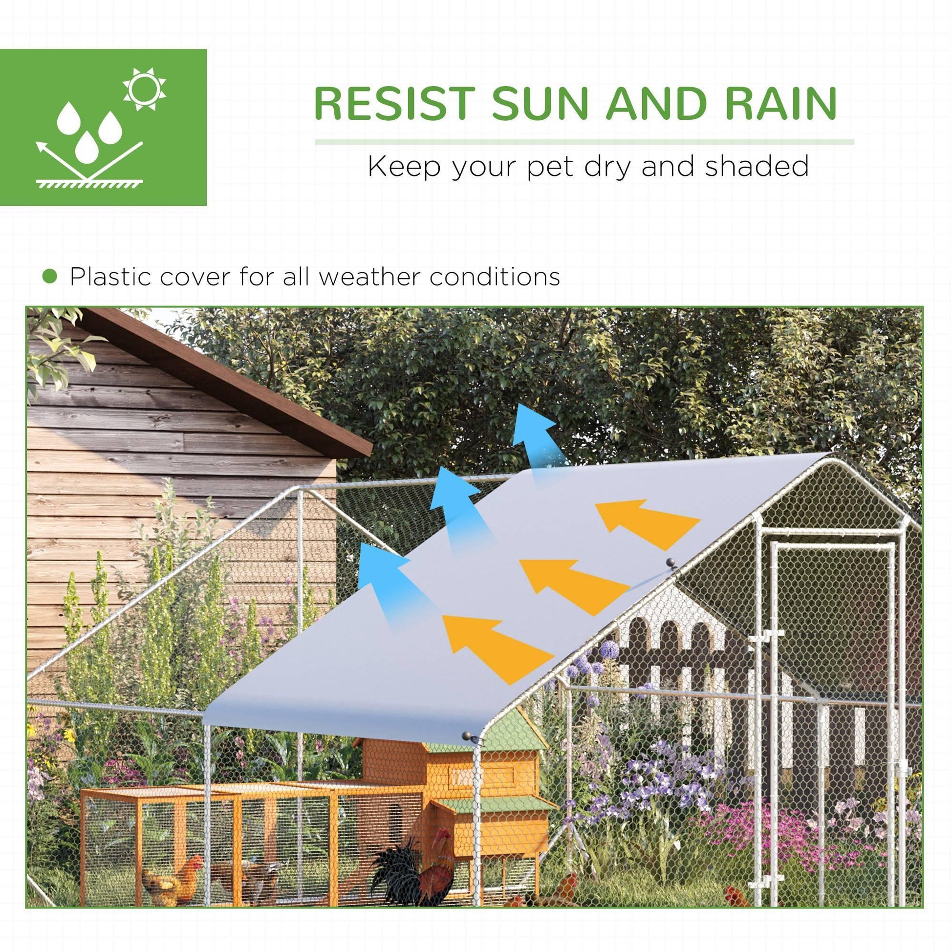 PawHut Chicken Coop Run with Water-Resist Cover - 3x4x2m - ALL4U RETAILER LTD