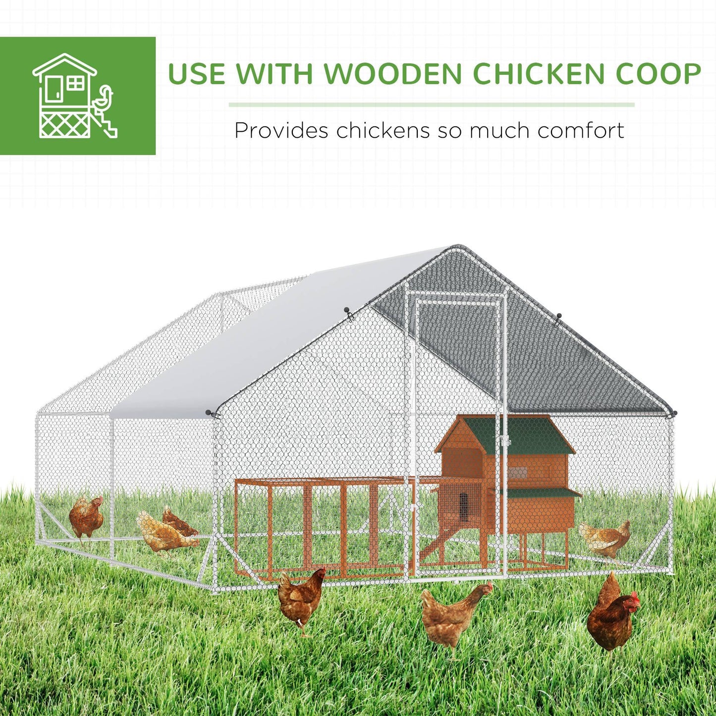 PawHut Chicken Coop Run with Water-Resist Cover - 3x4x2m - ALL4U RETAILER LTD