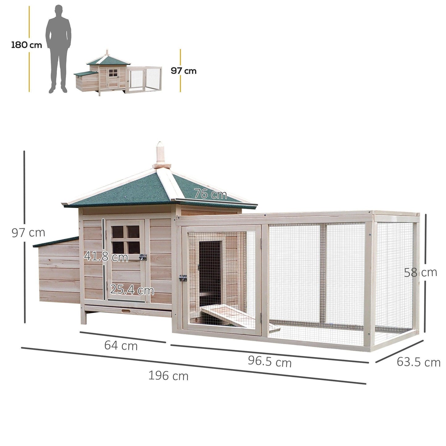 PawHut Coop & Hutch for Chickens or Rabbits - Outdoor Cage - ALL4U RETAILER LTD