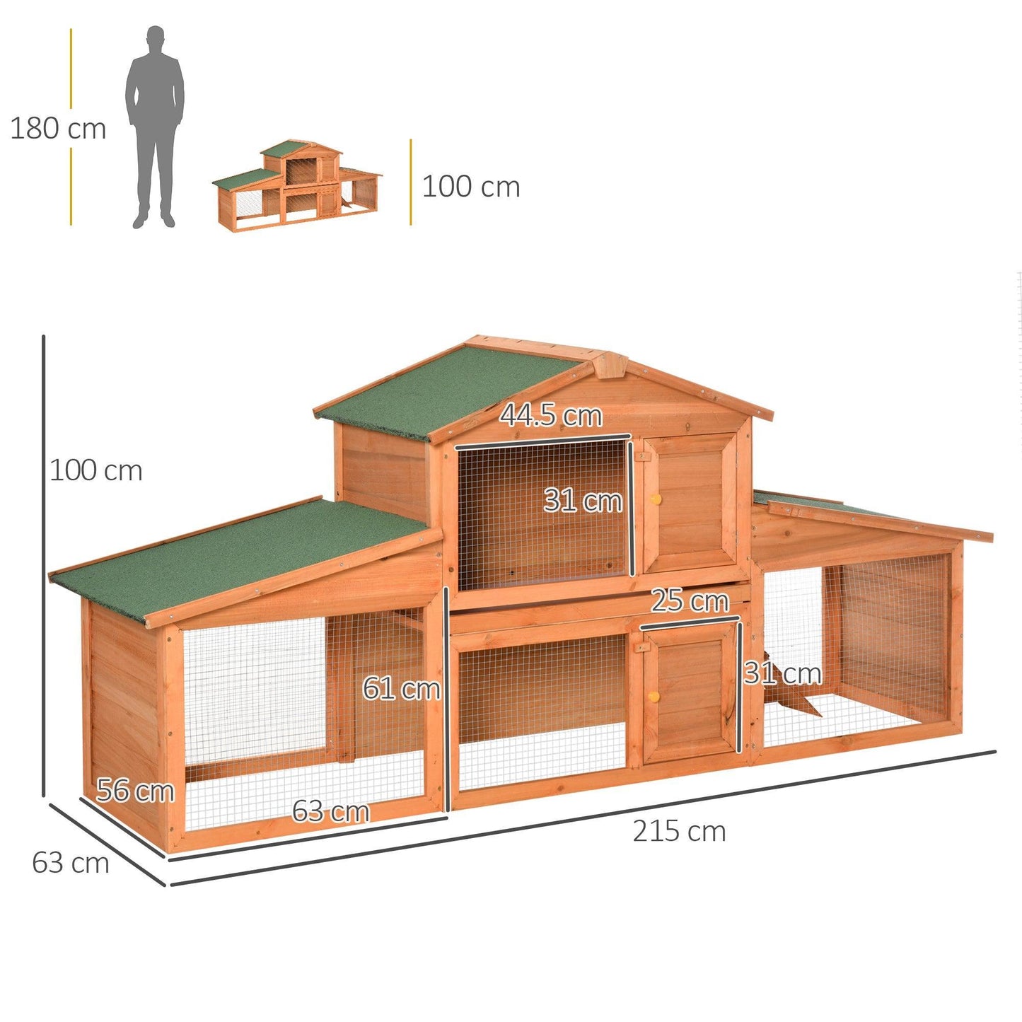 PawHut Deluxe Fir Wood 2-Tier Hutch - ALL4U RETAILER LTD