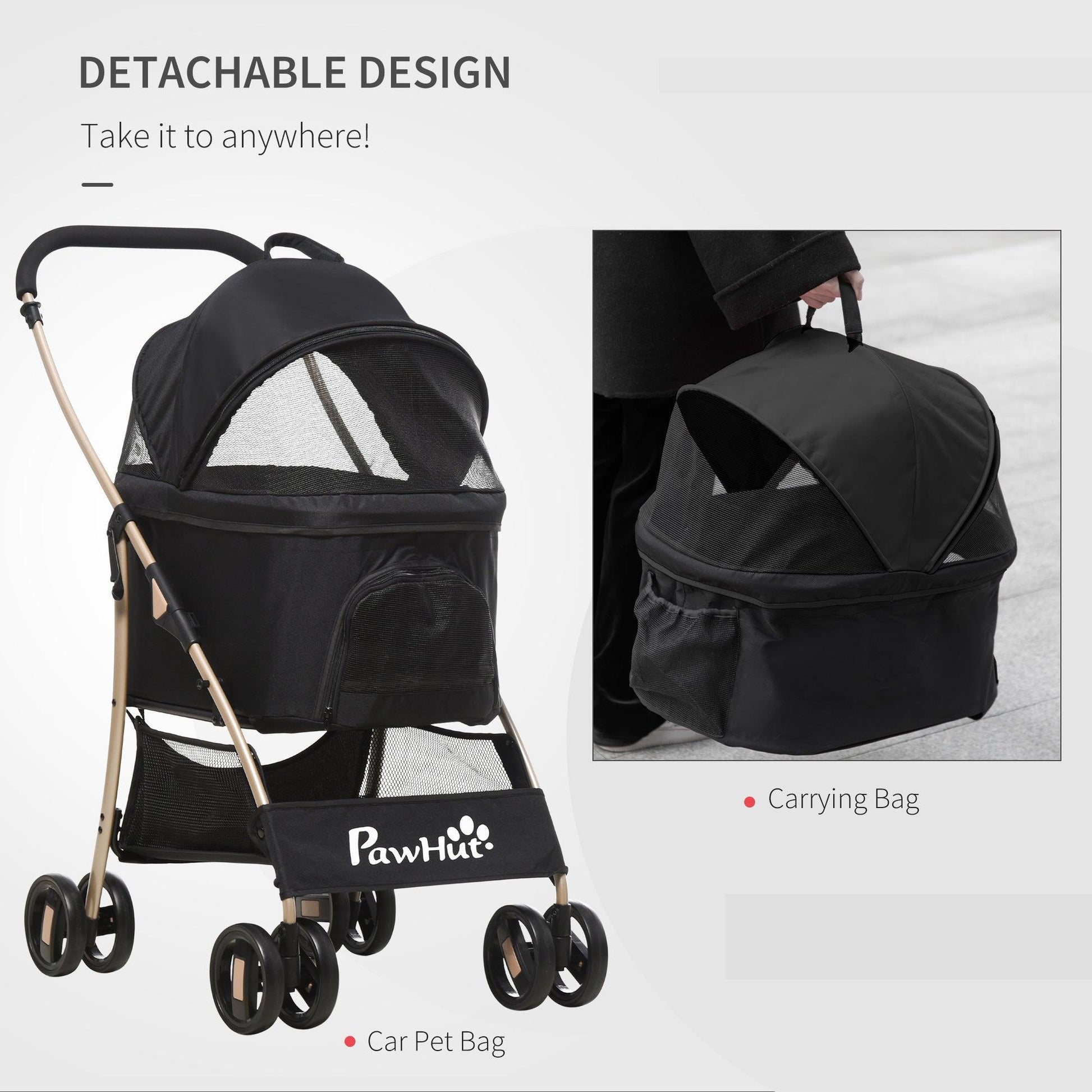 PawHut Detachable Pet Stroller: Convenient & Compact - ALL4U RETAILER LTD