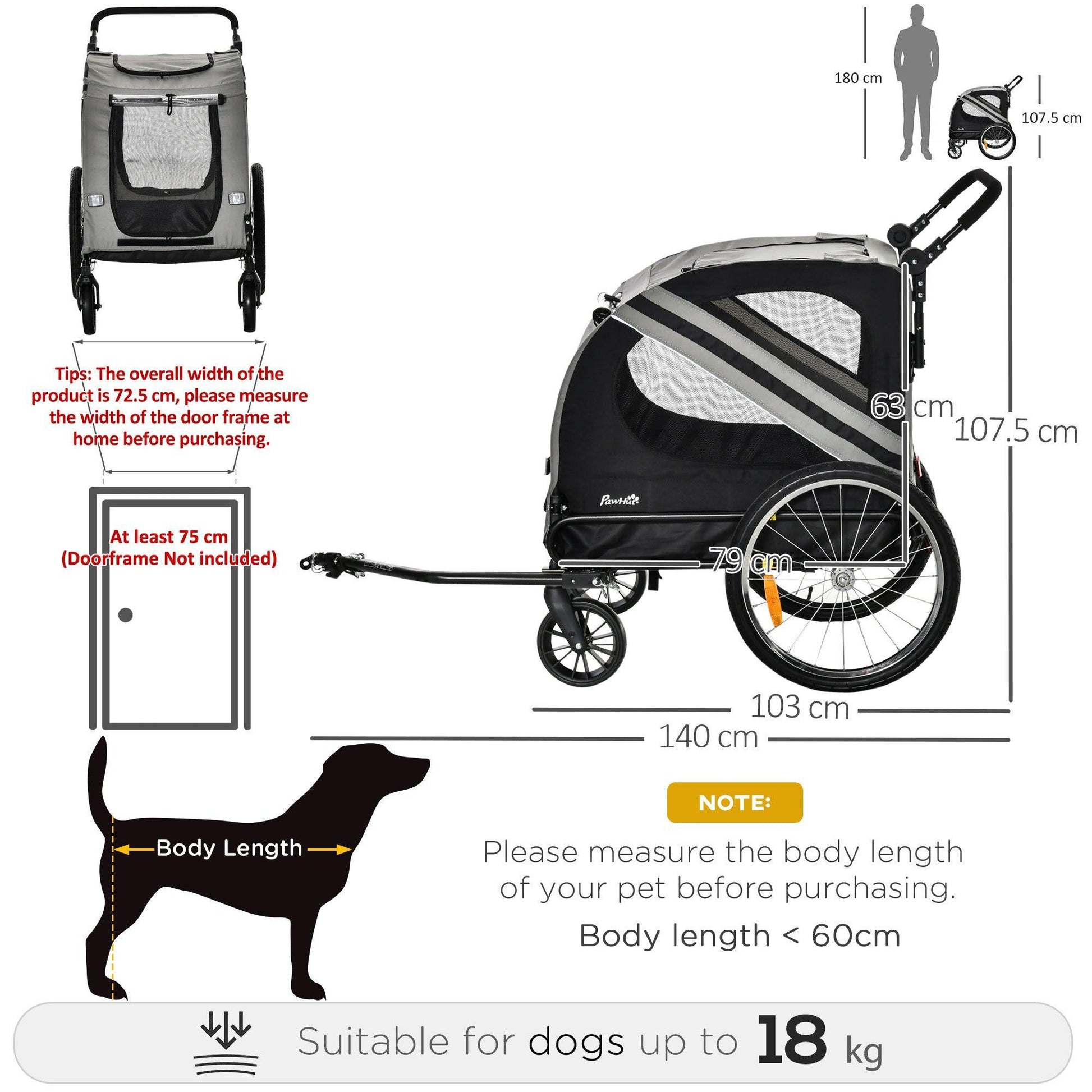 PawHut Dog Bike Trailer - Travel with Ease - ALL4U RETAILER LTD