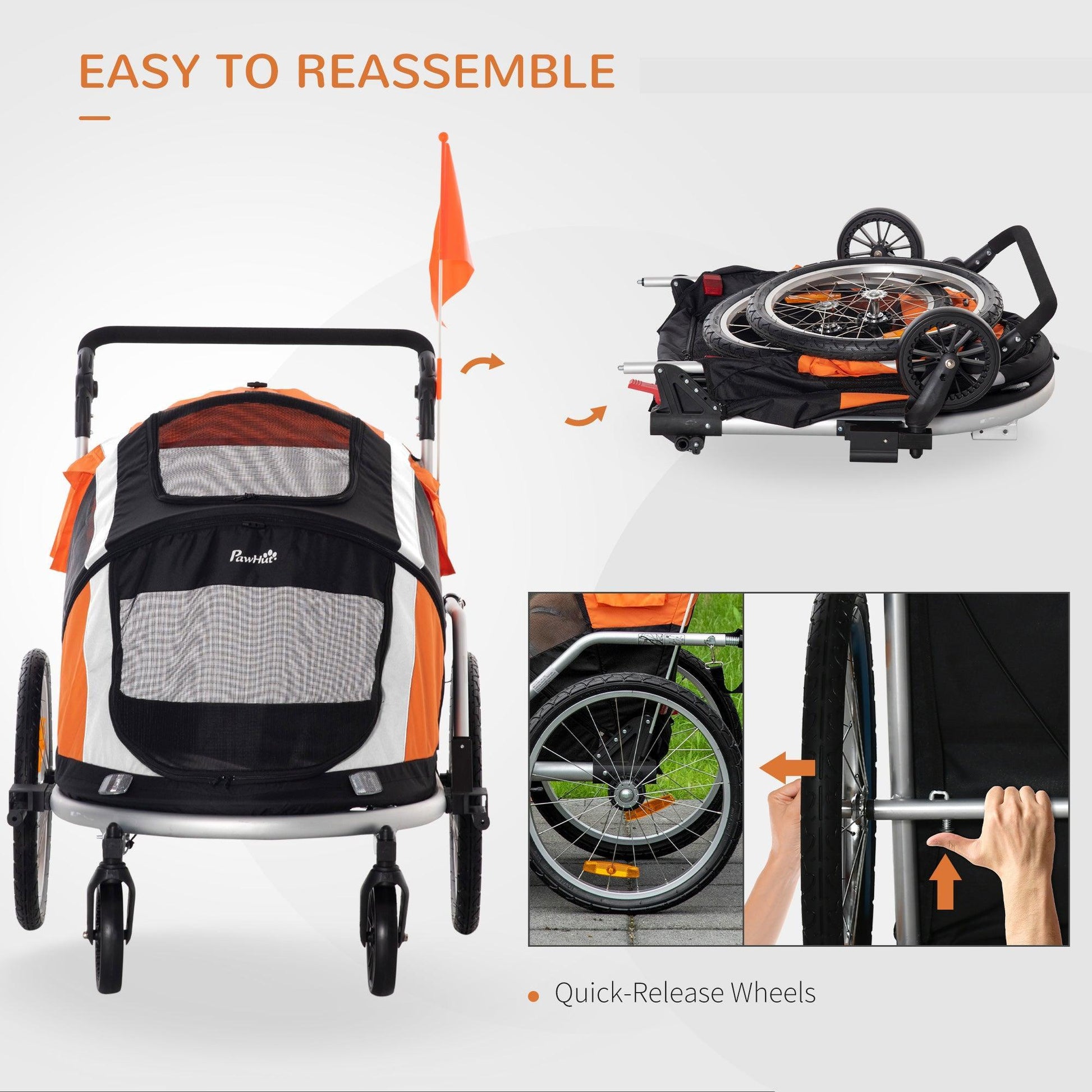 PawHut Dog Bike Trailer: Foldable Pet Carrier - ALL4U RETAILER LTD