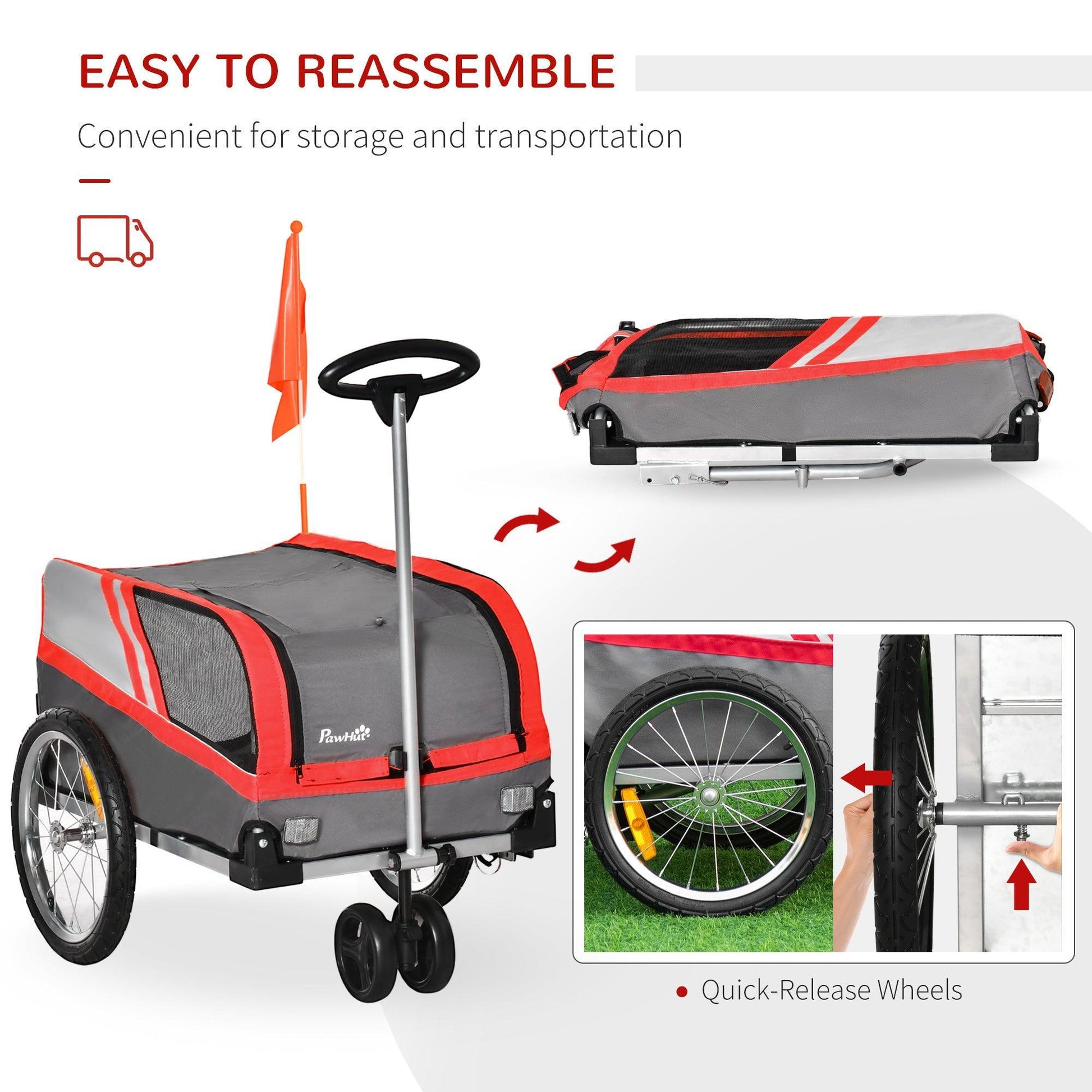 PawHut Dog Bike Trailer: Cat & Puppy Carrier - ALL4U RETAILER LTD