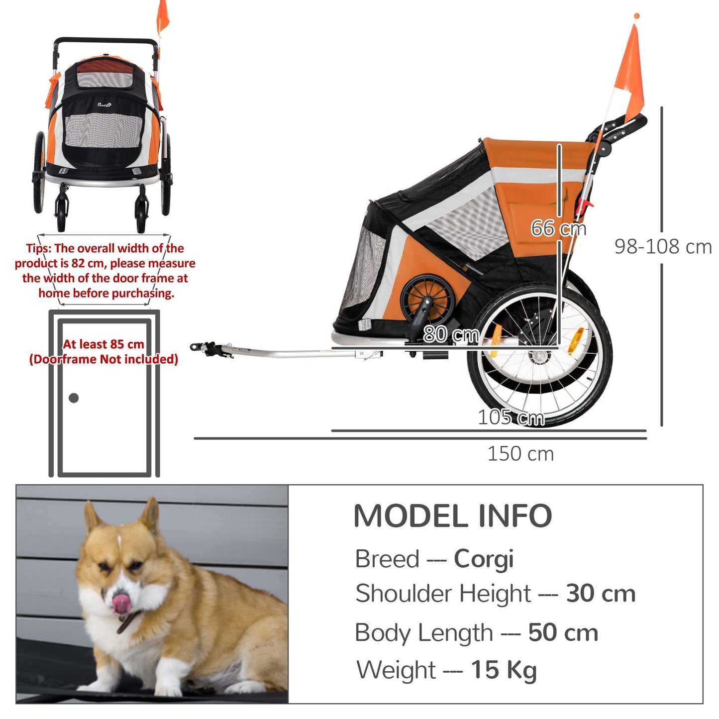 PawHut Dog Bike Trailer: Foldable Pet Carrier - ALL4U RETAILER LTD