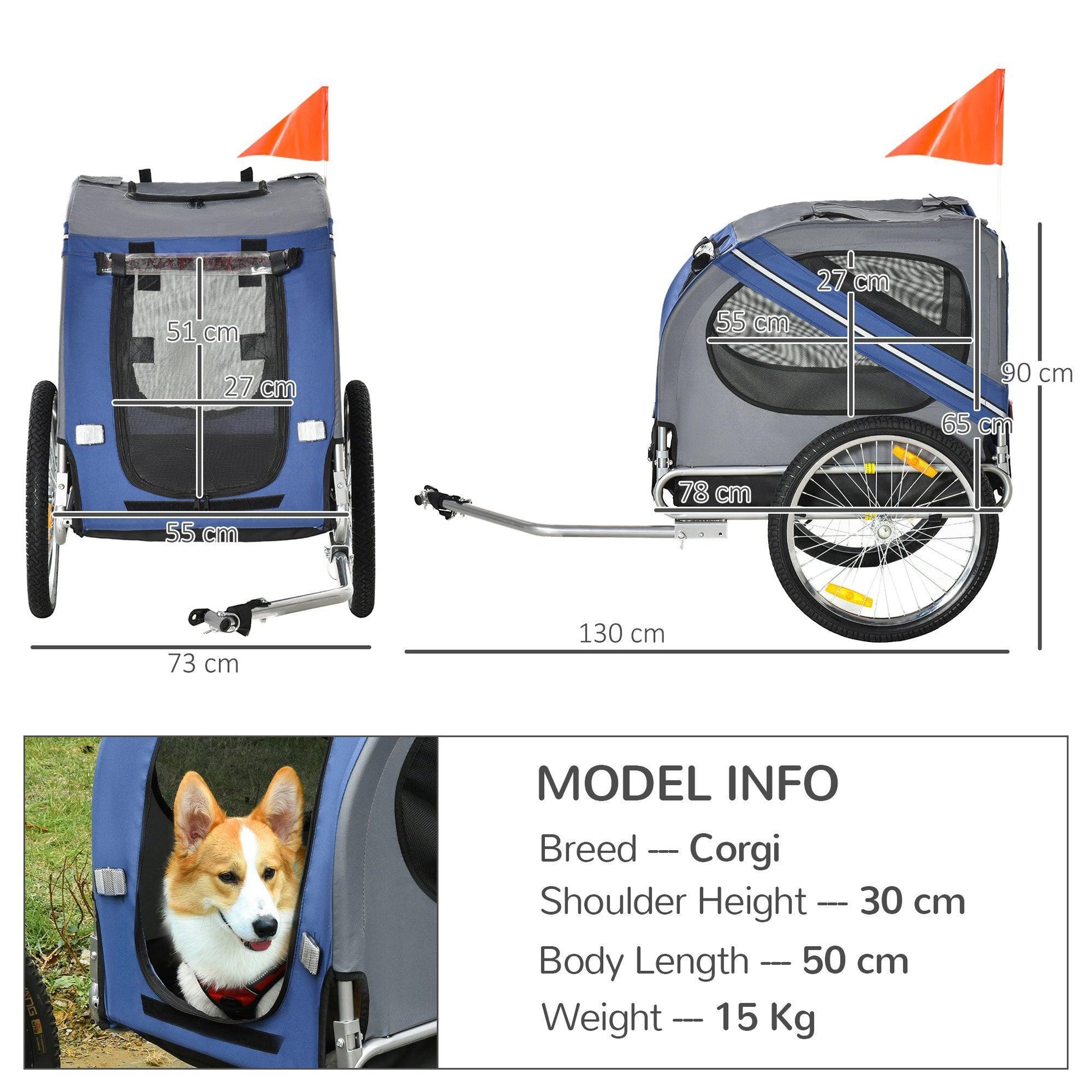 PawHut Dog Bike Trailer - Foldable Pet Carrier - ALL4U RETAILER LTD