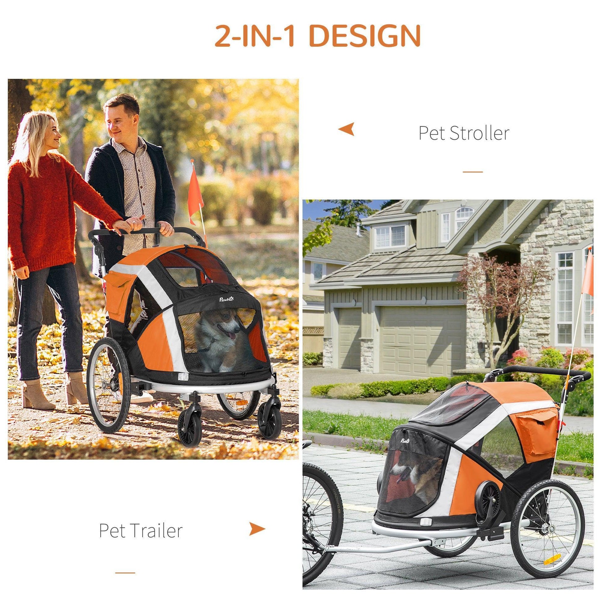 PawHut Dog Bike Trailer: Foldable Pet Carrier - ALL4U RETAILER LTD