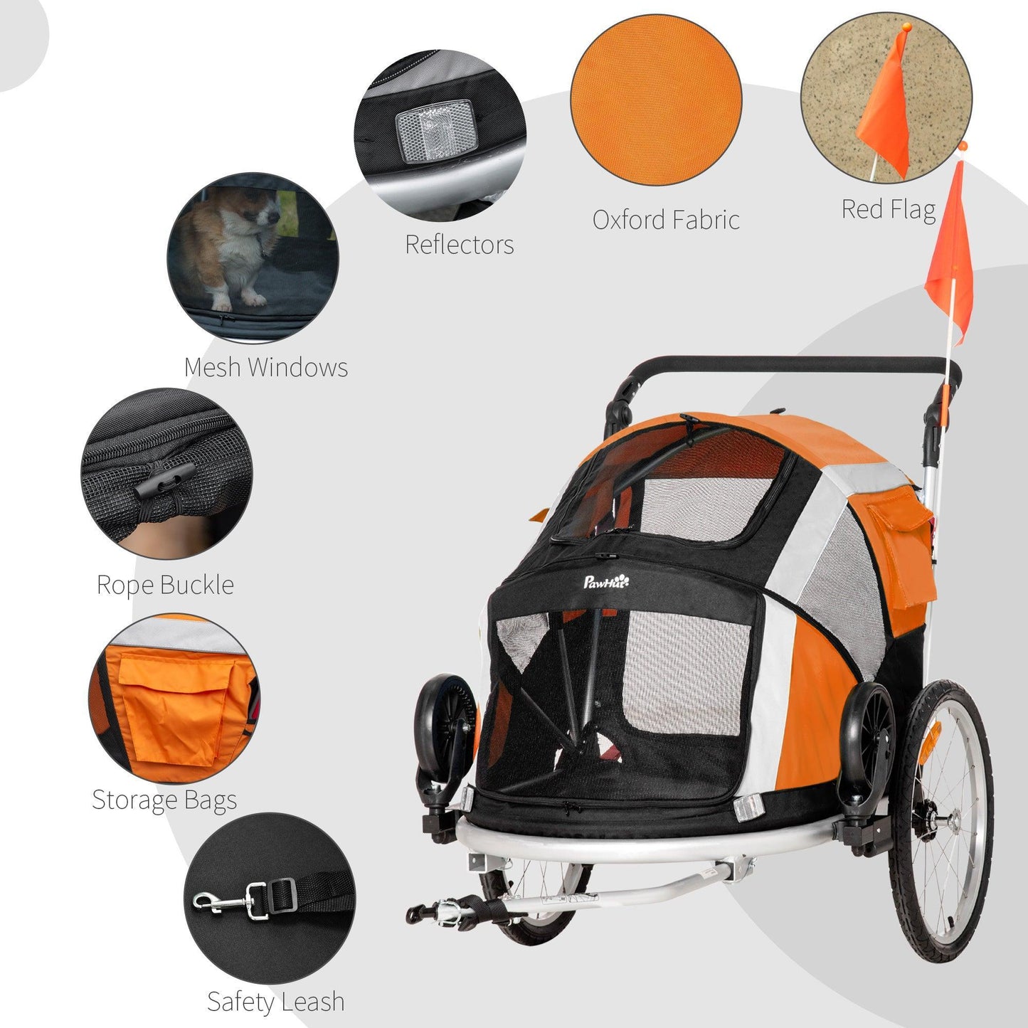 PawHut Dog Bike Trailer: Foldable Pet Carrier - ALL4U RETAILER LTD
