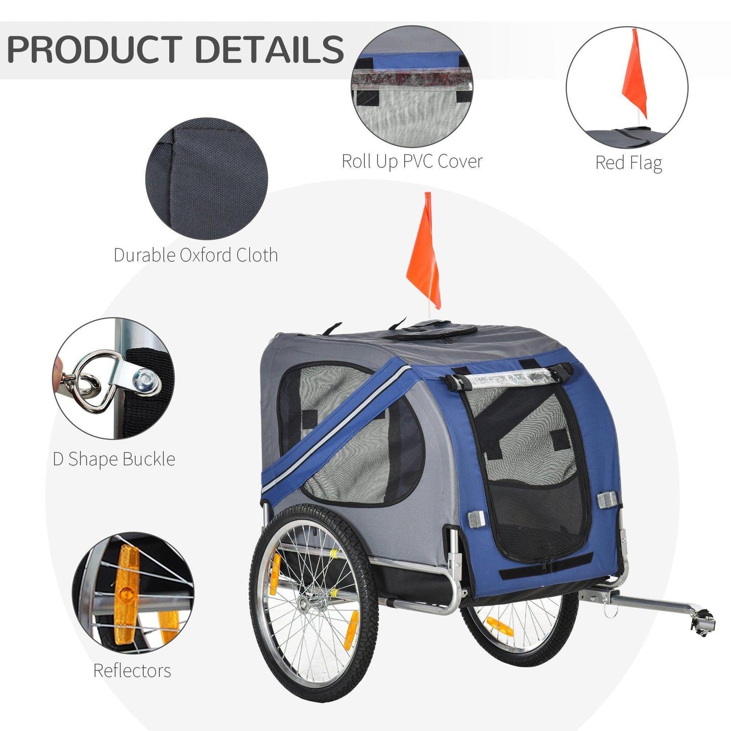 PawHut Dog Bike Trailer - Foldable Pet Carrier - ALL4U RETAILER LTD