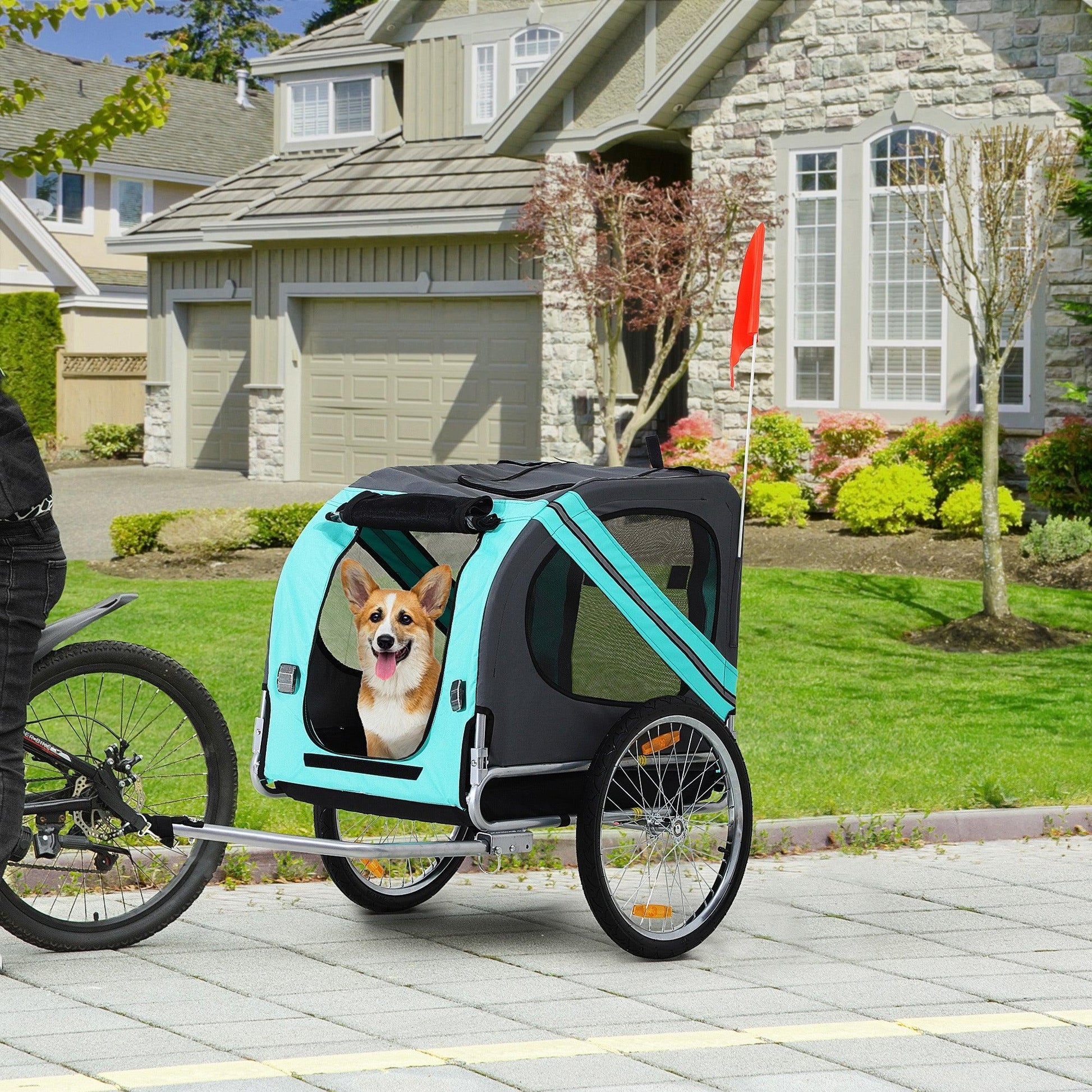 Pawhut Dog Bike Trailer - Green & Grey - ALL4U RETAILER LTD