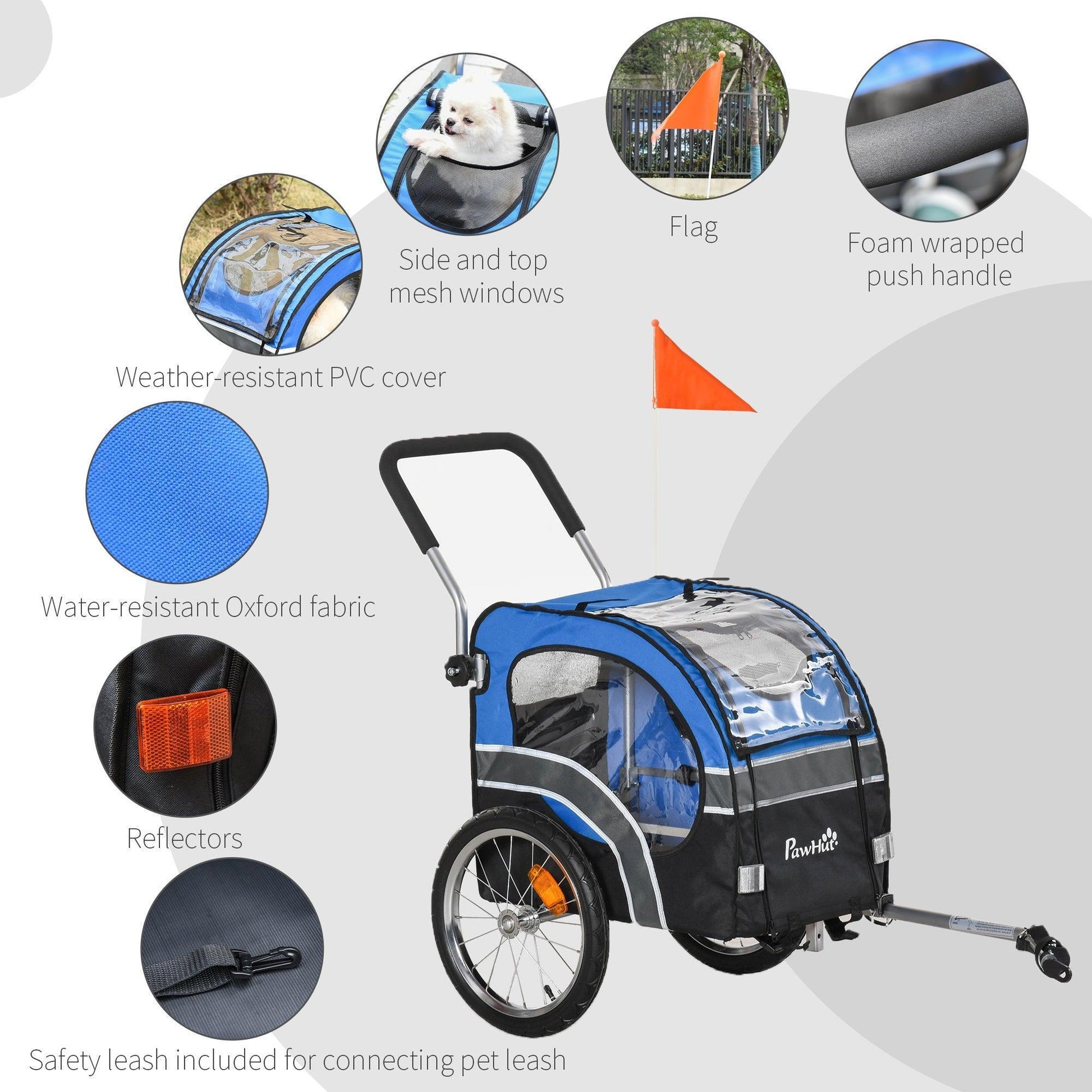 PawHut Dog Bike Trailer - Portable Pet Carrier - ALL4U RETAILER LTD