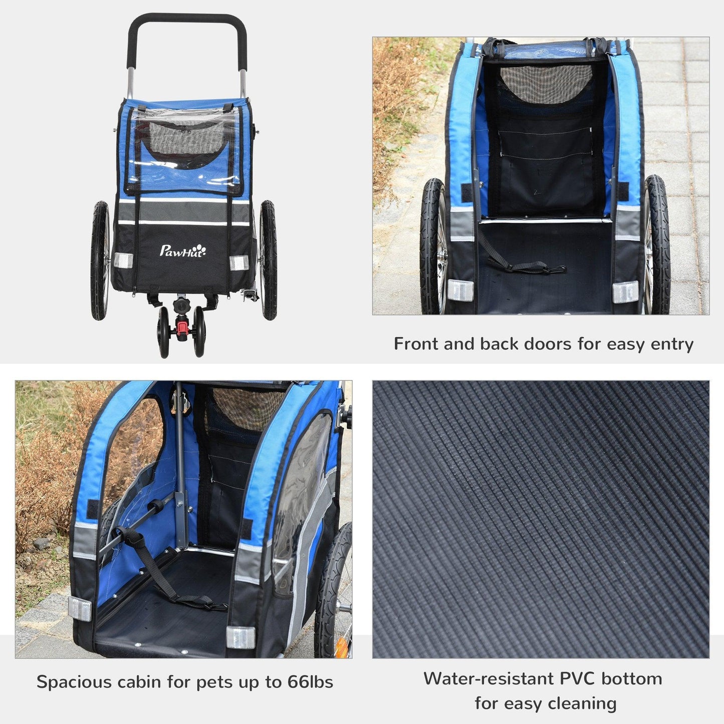 PawHut Dog Bike Trailer - Portable Pet Carrier - ALL4U RETAILER LTD