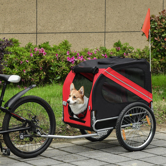 Pawhut Dog Bike Trailer - Red & Black, Pet Carrier - ALL4U RETAILER LTD