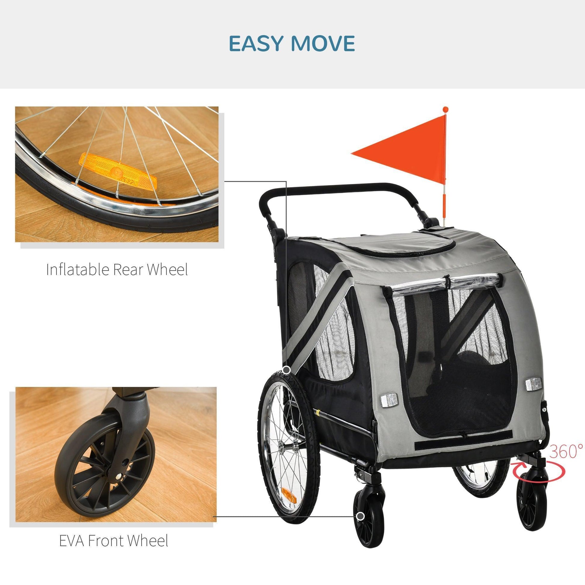 PawHut Dog Bike Trailer - Travel with Ease - ALL4U RETAILER LTD