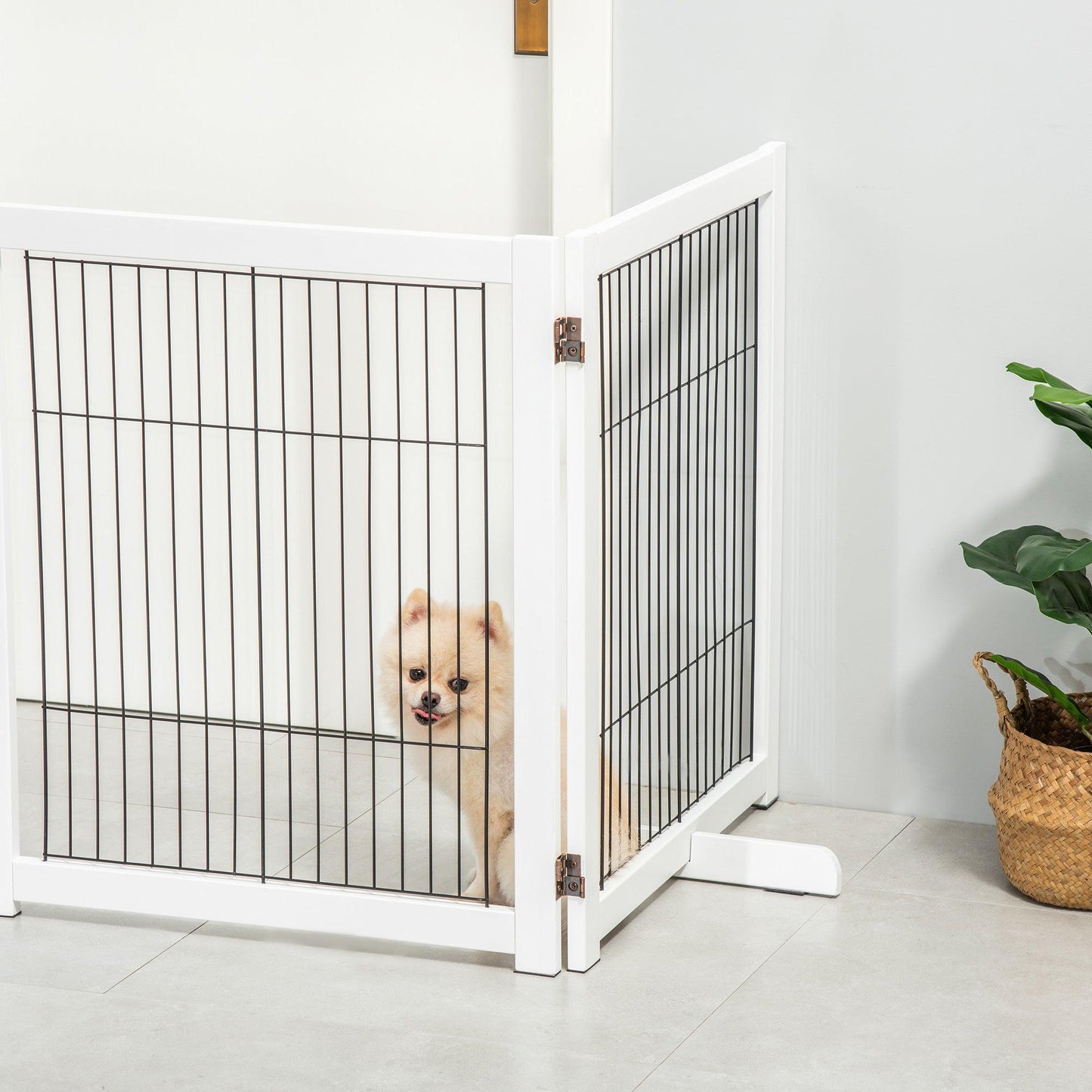 PawHut Wooden 4-Panel Dog Gate - Small & Medium Pet Safety Barrier - ALL4U RETAILER LTD