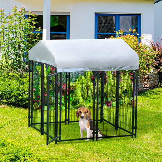 PawHut Dog Kennel with Canopy, Lockable Fence - 60x60x138cm - ALL4U RETAILER LTD