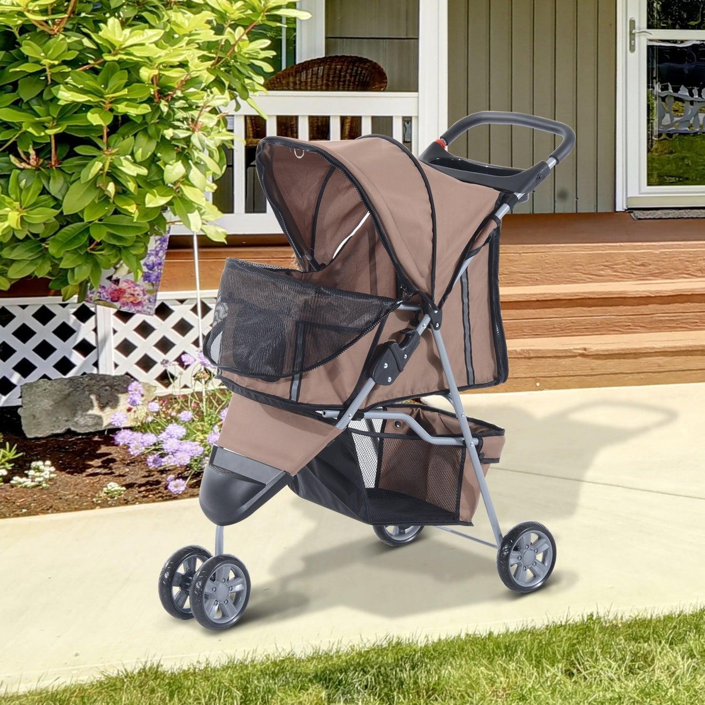 Pawhut Dog Pram: 3-Wheel Travel Stroller (Coffee) - ALL4U RETAILER LTD