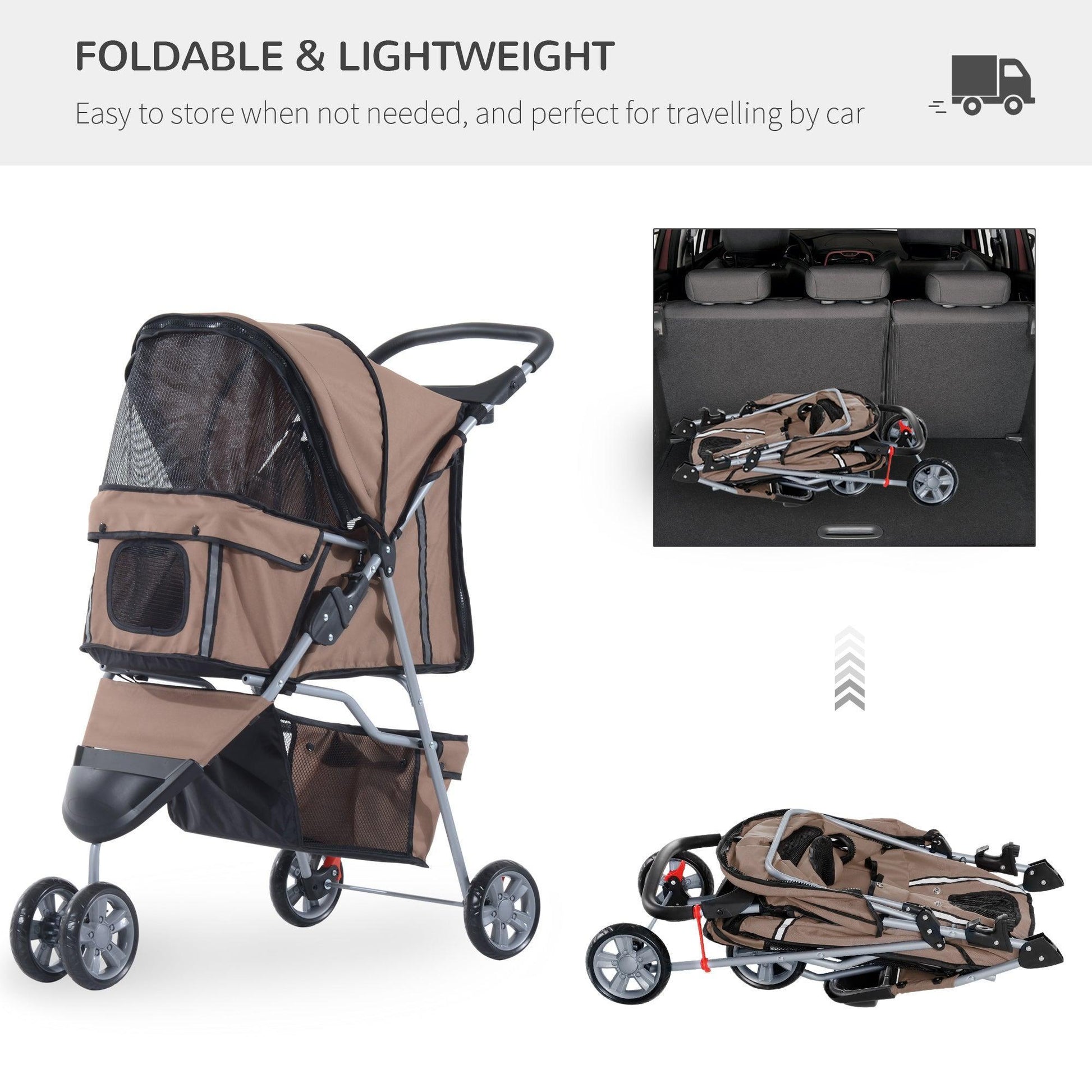 Pawhut Dog Pram: 3-Wheel Travel Stroller (Coffee) - ALL4U RETAILER LTD