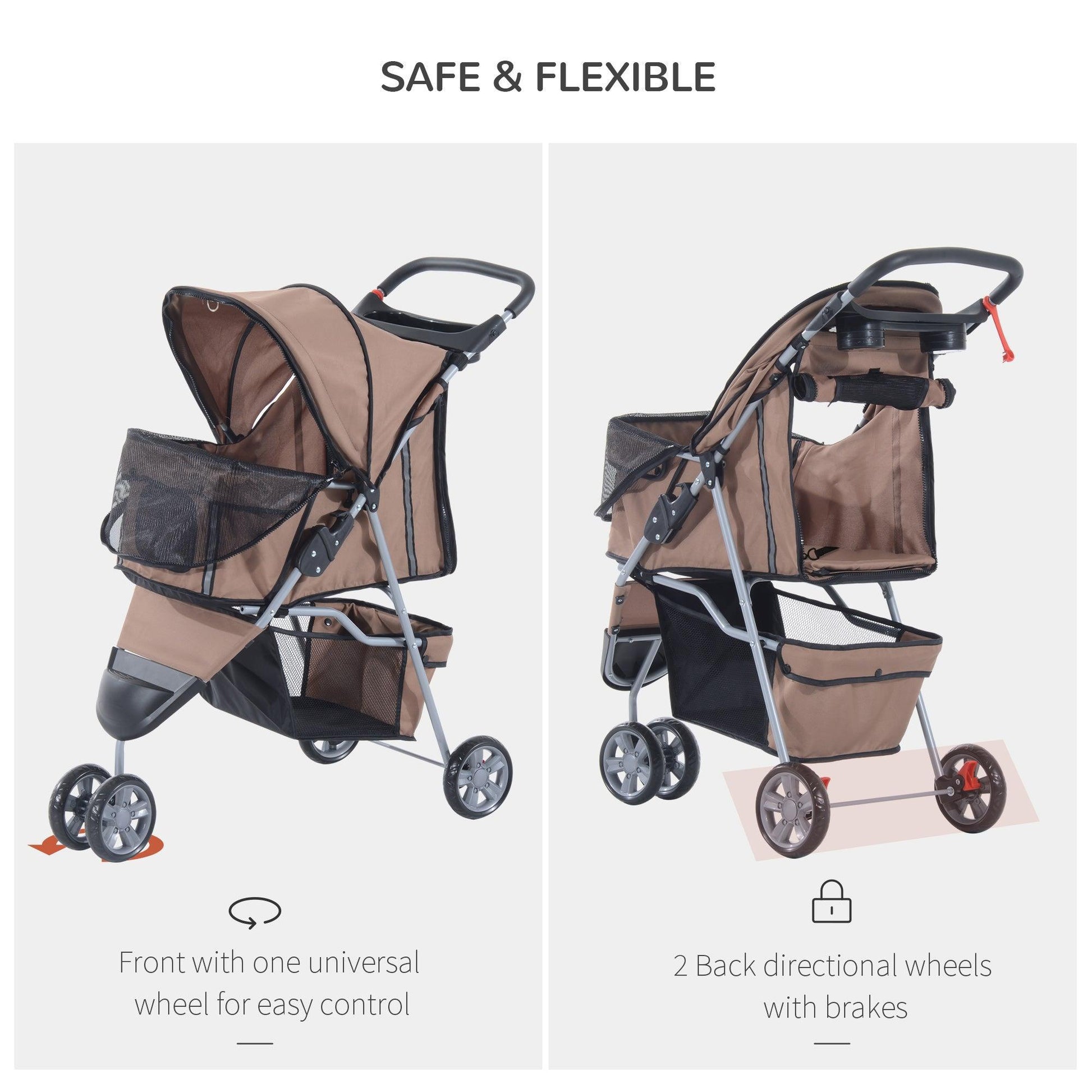 Pawhut Dog Pram: 3-Wheel Travel Stroller (Coffee) - ALL4U RETAILER LTD