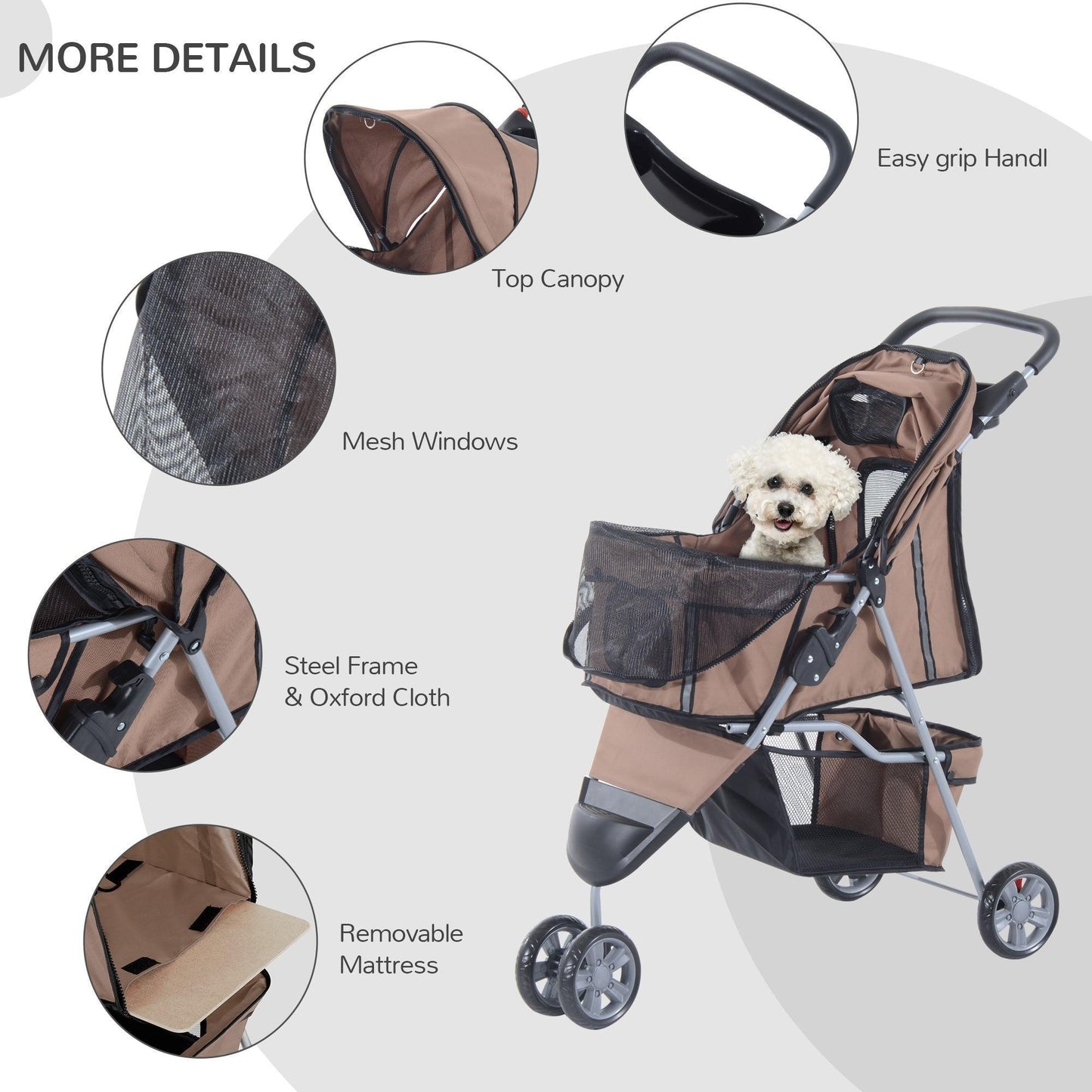 Pawhut Dog Pram: 3-Wheel Travel Stroller (Coffee) - ALL4U RETAILER LTD