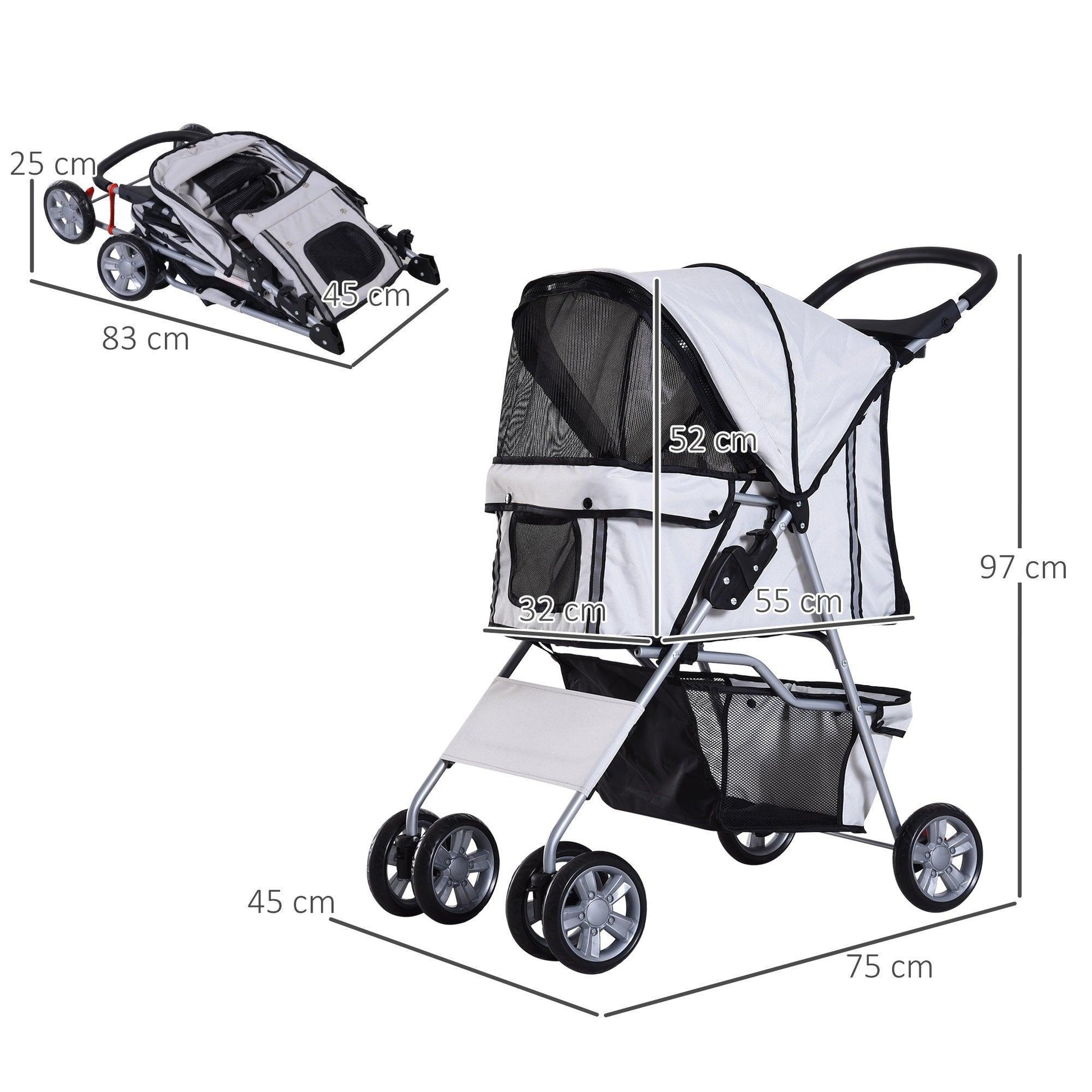 PawHut Dog Pram - Foldable Pet Stroller - ALL4U RETAILER LTD