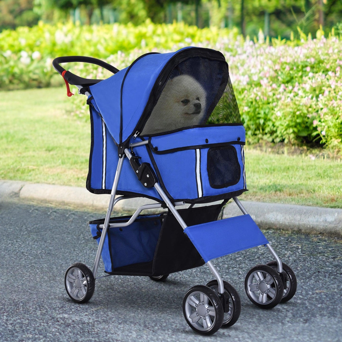 PawHut Dog Pram Travel Stroller with Wheels - Blue - ALL4U RETAILER LTD