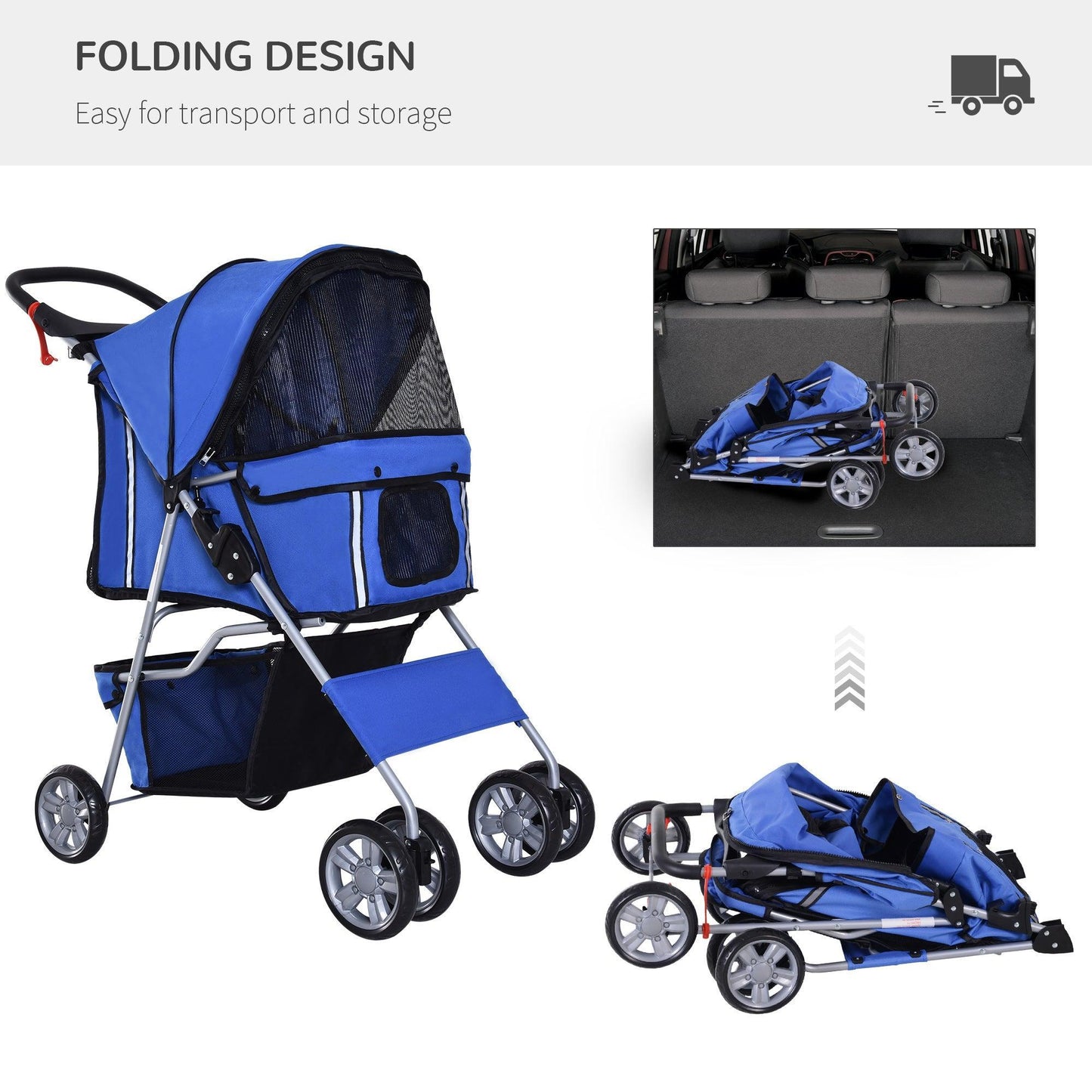 PawHut Dog Pram Travel Stroller with Wheels - Blue - ALL4U RETAILER LTD