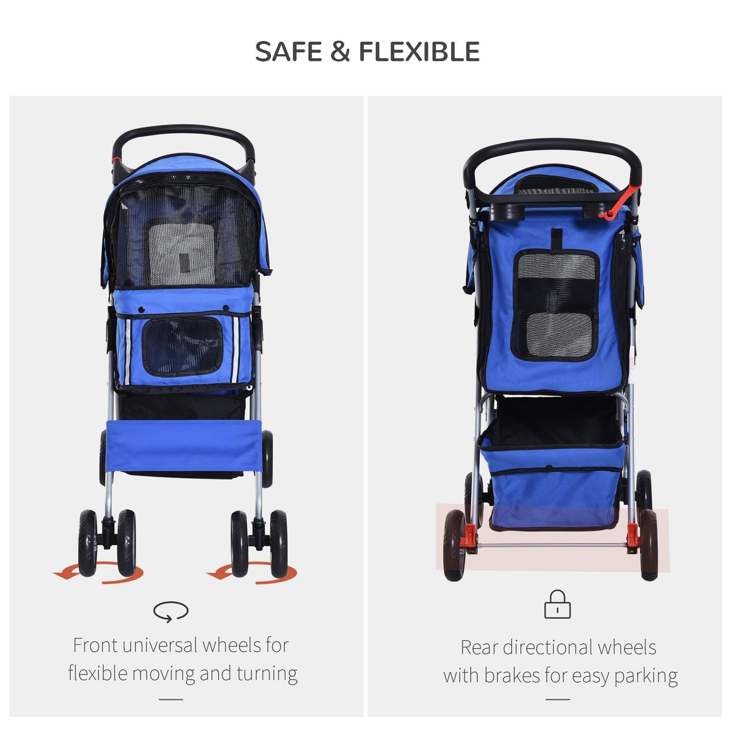 PawHut Dog Pram Travel Stroller with Wheels - Blue - ALL4U RETAILER LTD