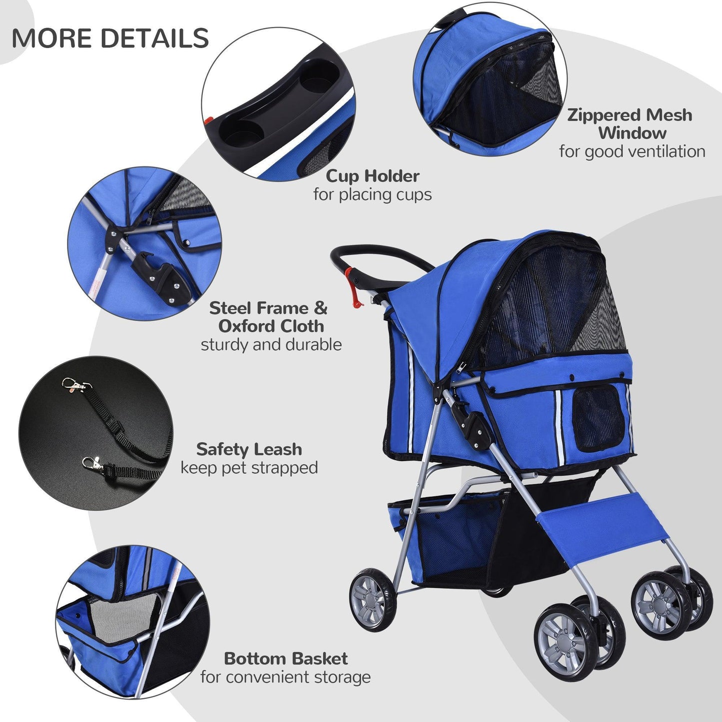 PawHut Dog Pram Travel Stroller with Wheels - Blue - ALL4U RETAILER LTD