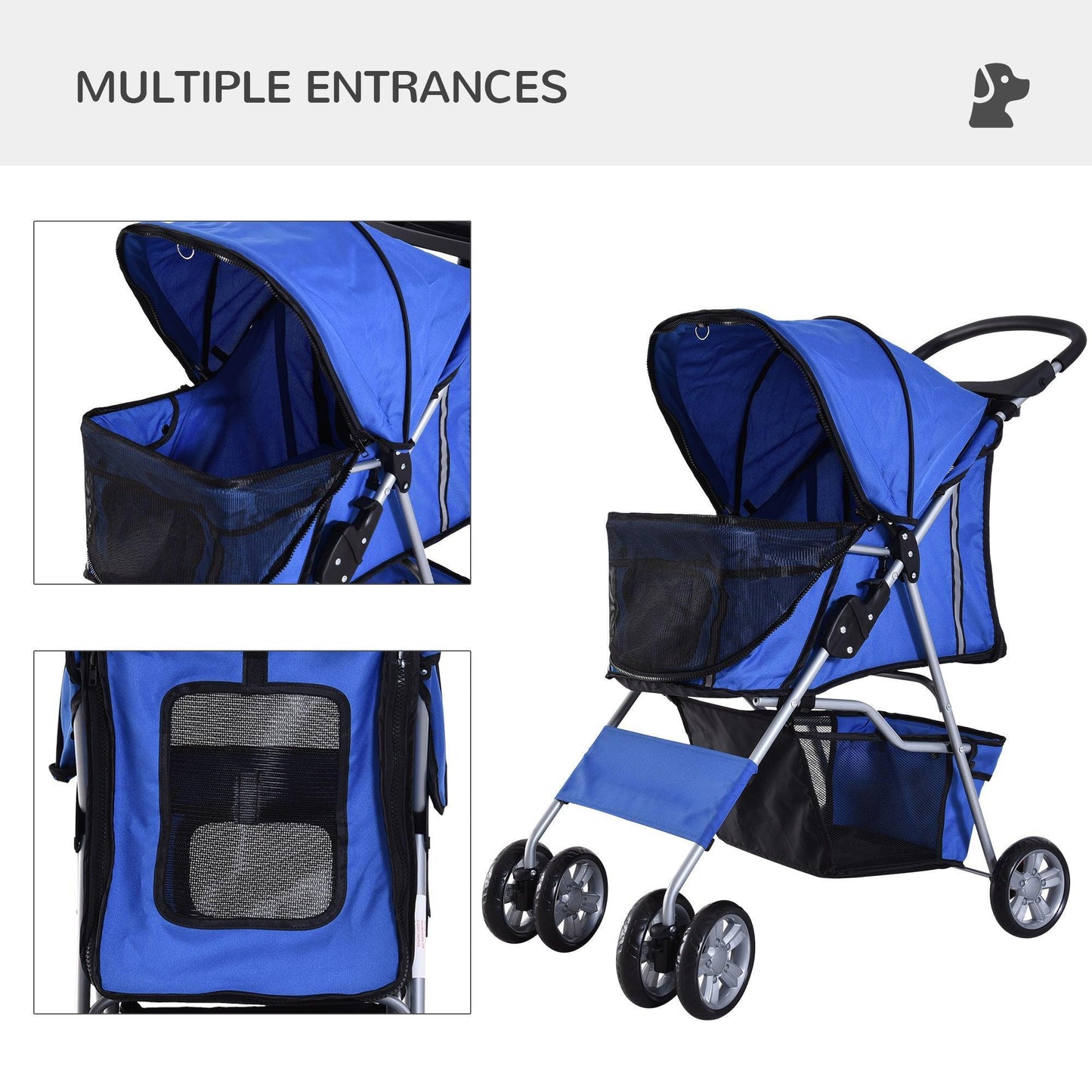 PawHut Dog Pram Travel Stroller with Wheels - Blue - ALL4U RETAILER LTD