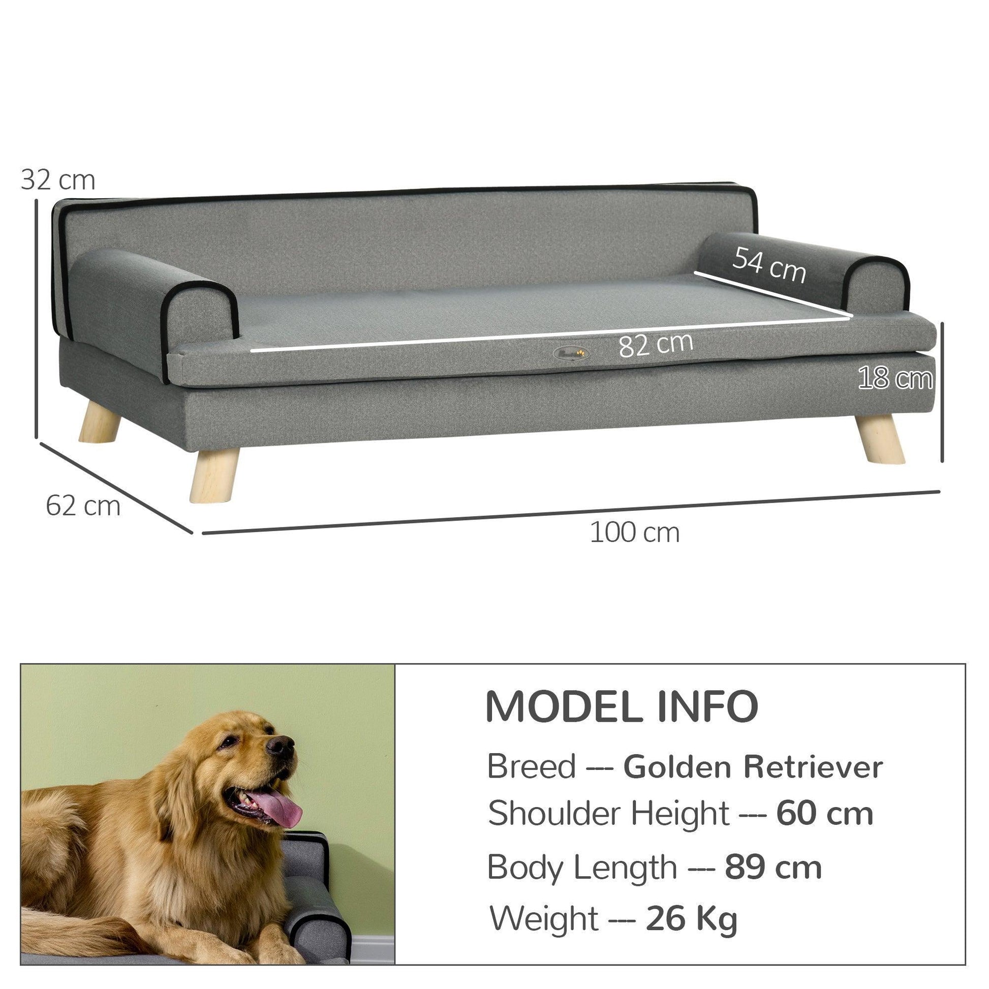 PawHut Dog Sofa - Grey, Large, Water-resistant - ALL4U RETAILER LTD