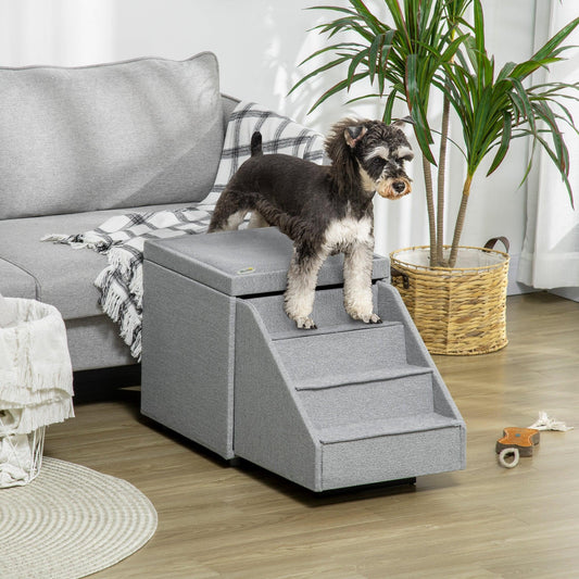 PawHut Dog Steps Ottoman - 4-Tier Pet Stairs and Storage - ALL4U RETAILER LTD