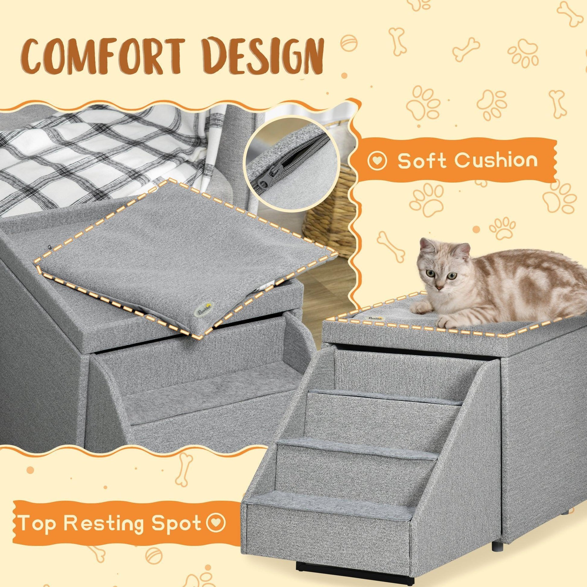 PawHut Dog Steps Ottoman - 4-Tier Pet Stairs and Storage - ALL4U RETAILER LTD