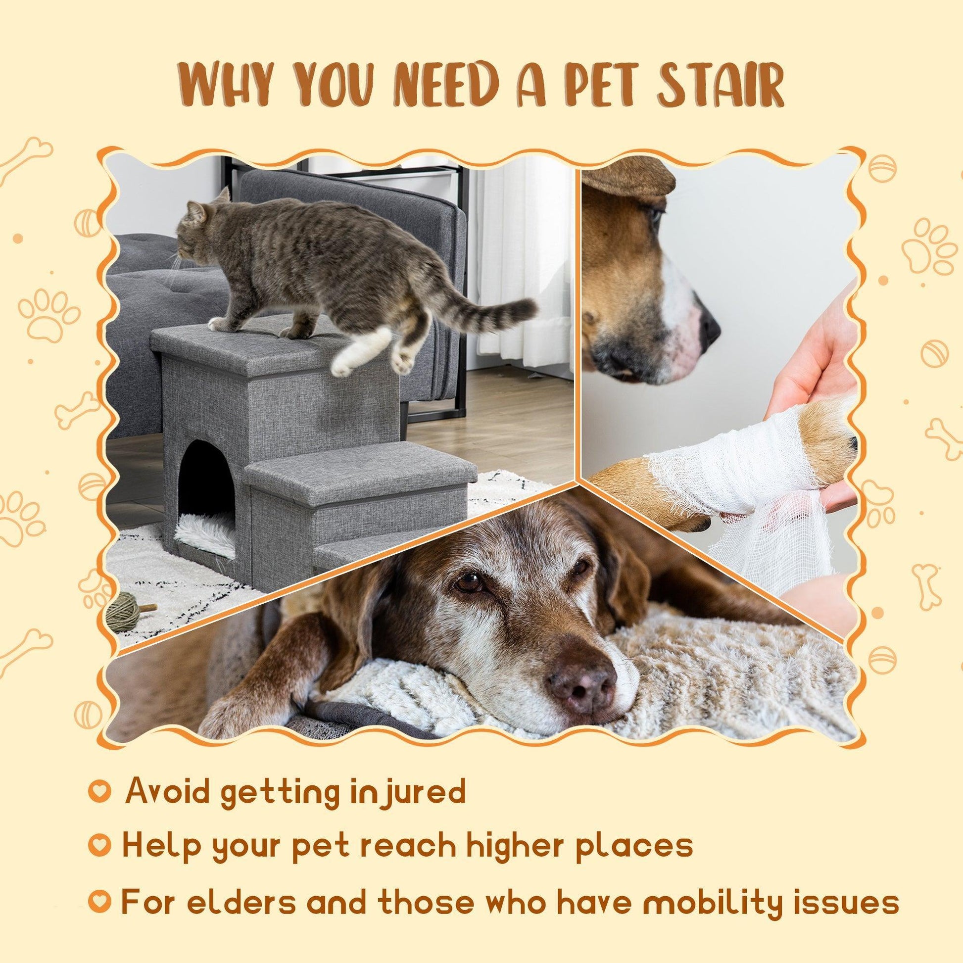 PawHut Dog Steps with Kitten House & Storage - 3 Step - ALL4U RETAILER LTD