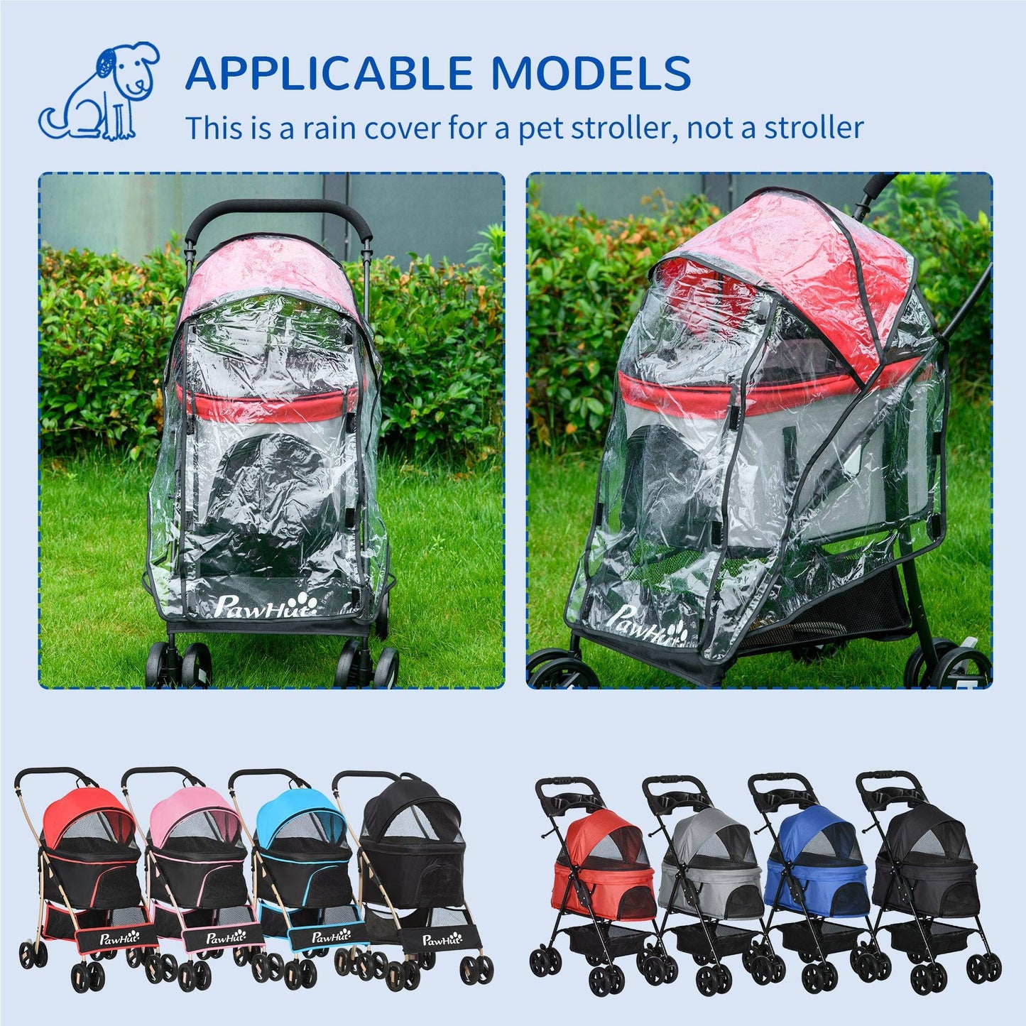 PawHut Dog Stroller Rain Cover - Waterproof Pram Shield - ALL4U RETAILER LTD