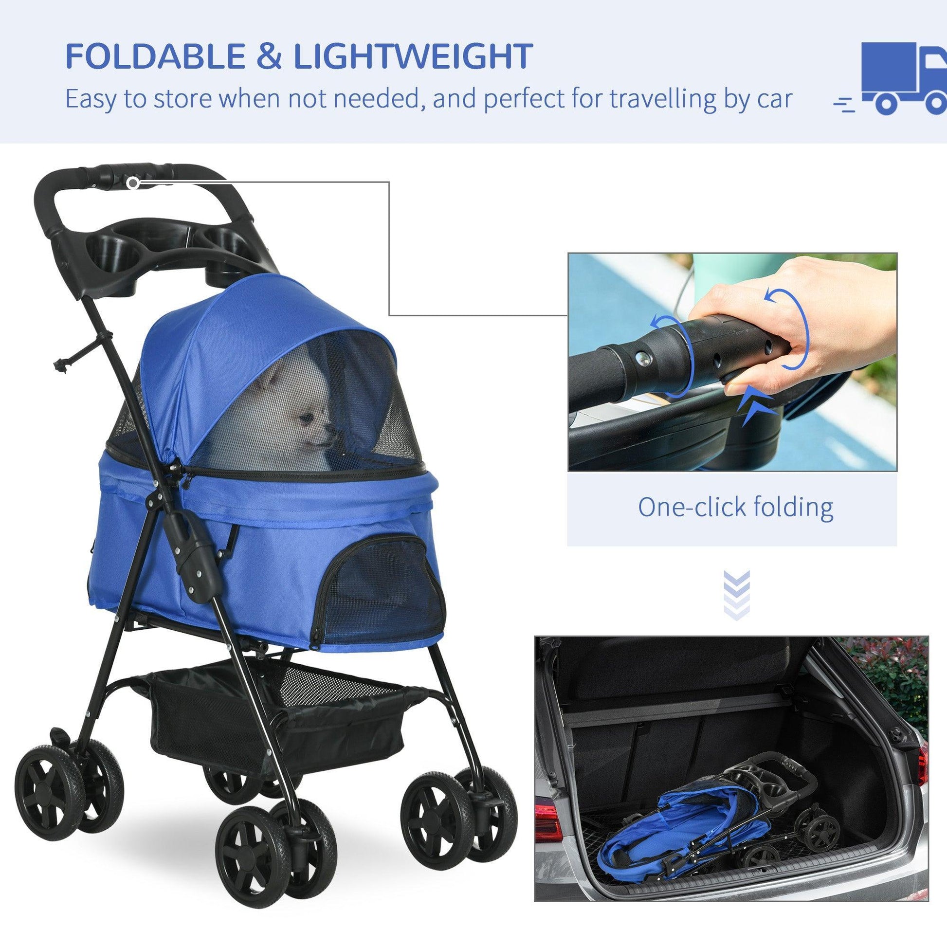 PawHut Dog Stroller with Rain Cover, Blue - ALL4U RETAILER LTD