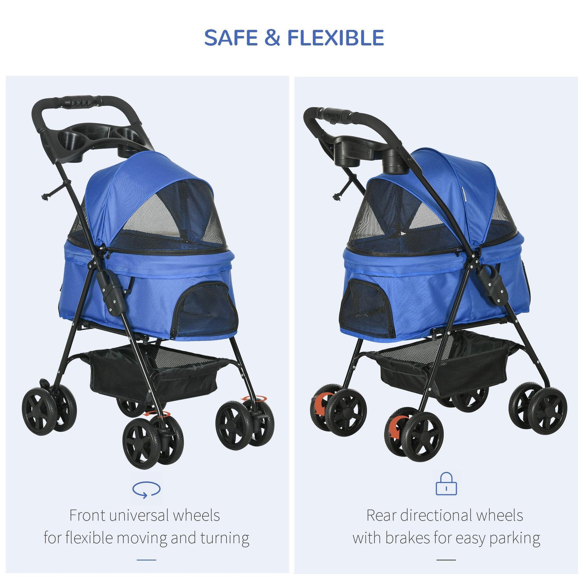 PawHut Dog Stroller with Rain Cover, Blue - ALL4U RETAILER LTD