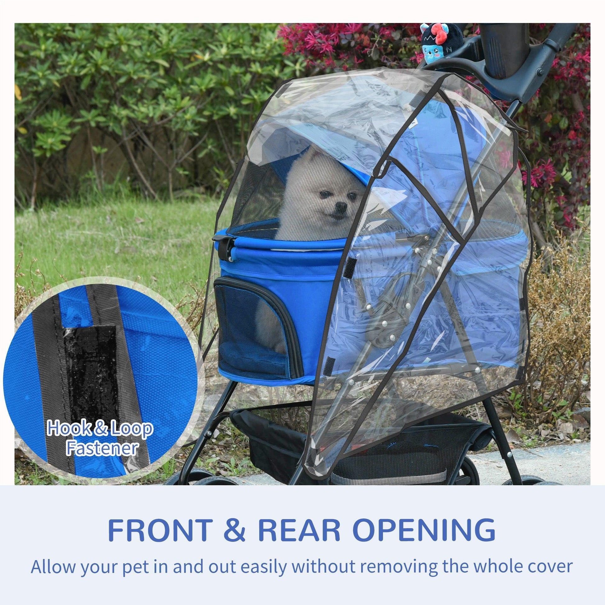 PawHut Dog Stroller with Rain Cover, Blue - ALL4U RETAILER LTD