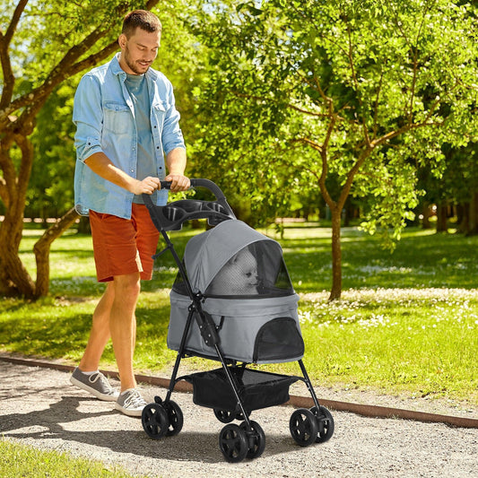 PawHut Easy Fold Pet Stroller with Brake and Canopy - ALL4U RETAILER LTD