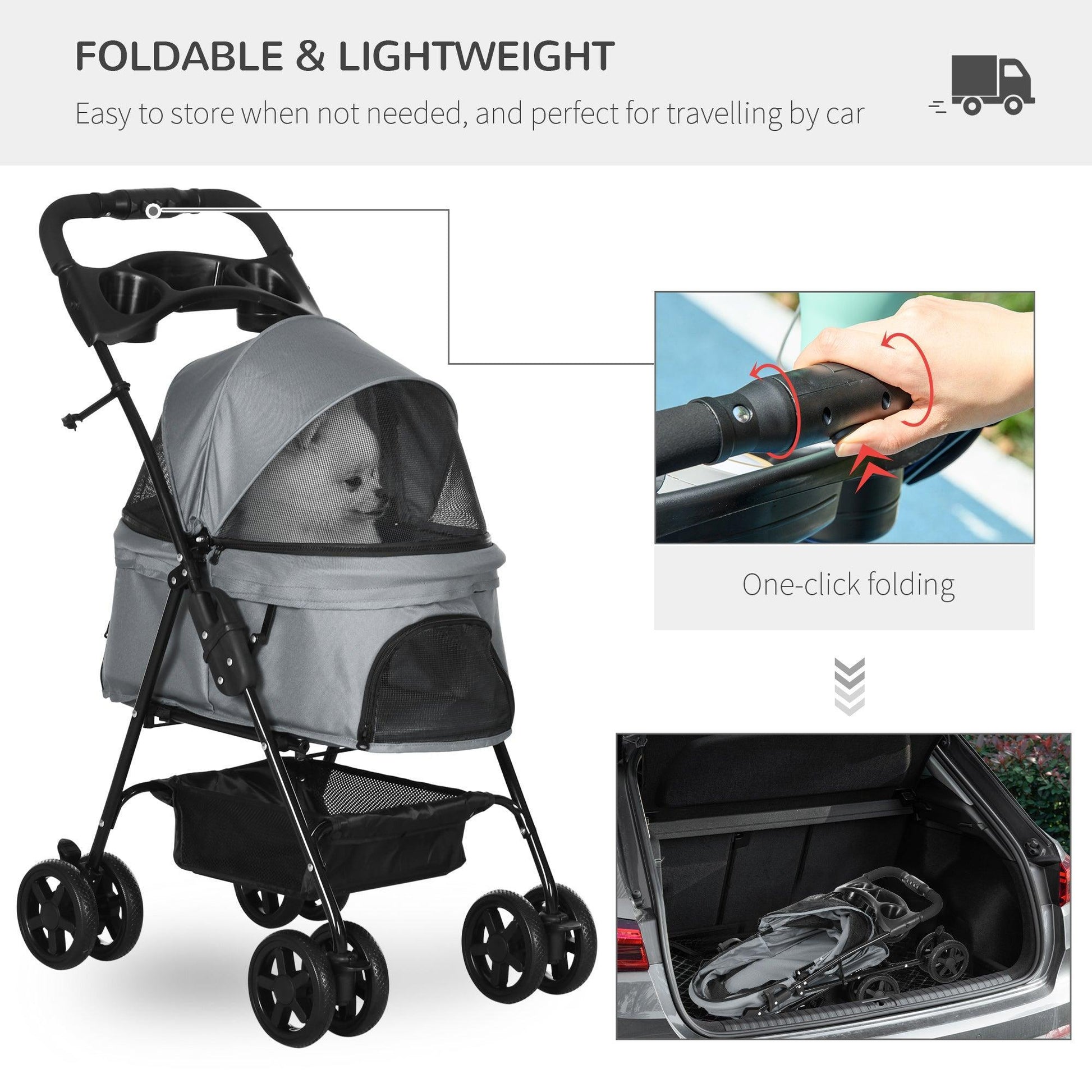 PawHut Easy Fold Pet Stroller with Brake and Canopy - ALL4U RETAILER LTD