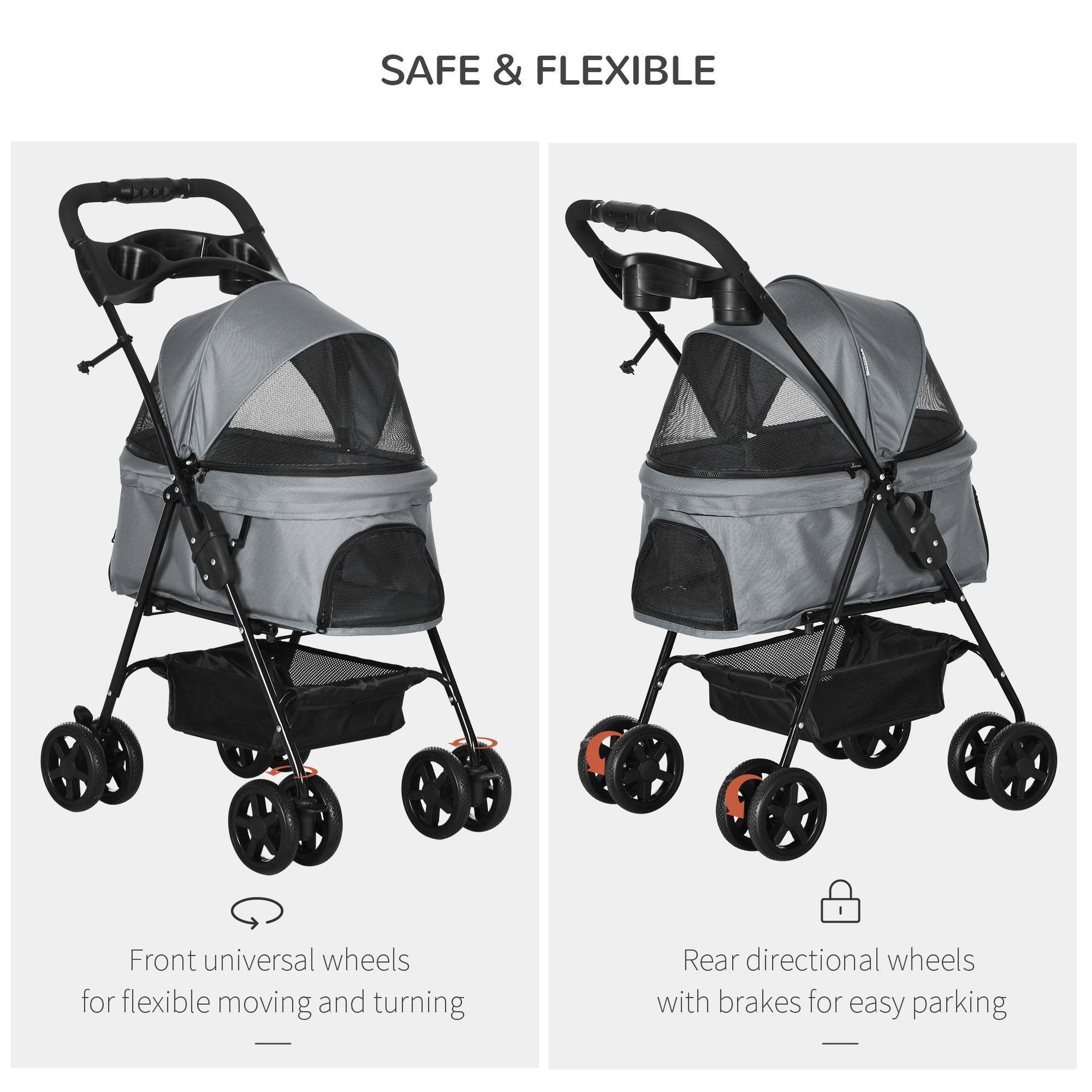 PawHut Easy Fold Pet Stroller with Brake and Canopy - ALL4U RETAILER LTD