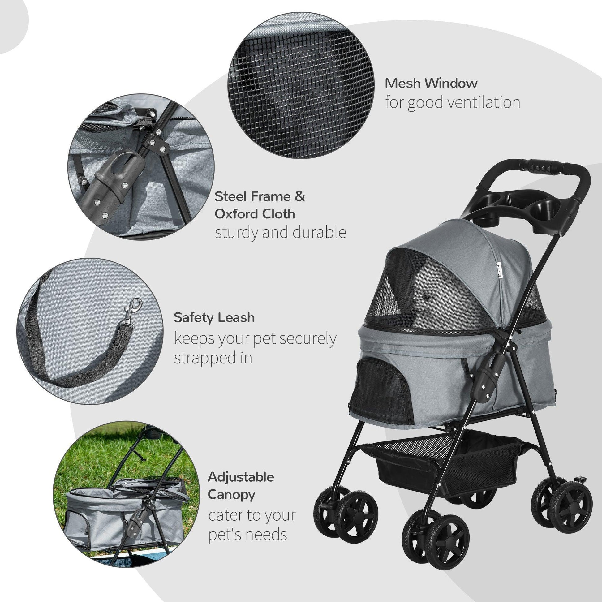 PawHut Easy Fold Pet Stroller with Brake and Canopy - ALL4U RETAILER LTD