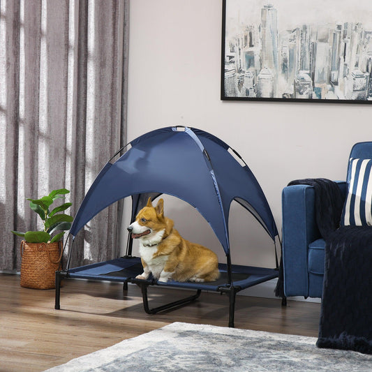 PawHut Elevated Dog Bed with Canopy - Large, Blue - ALL4U RETAILER LTD